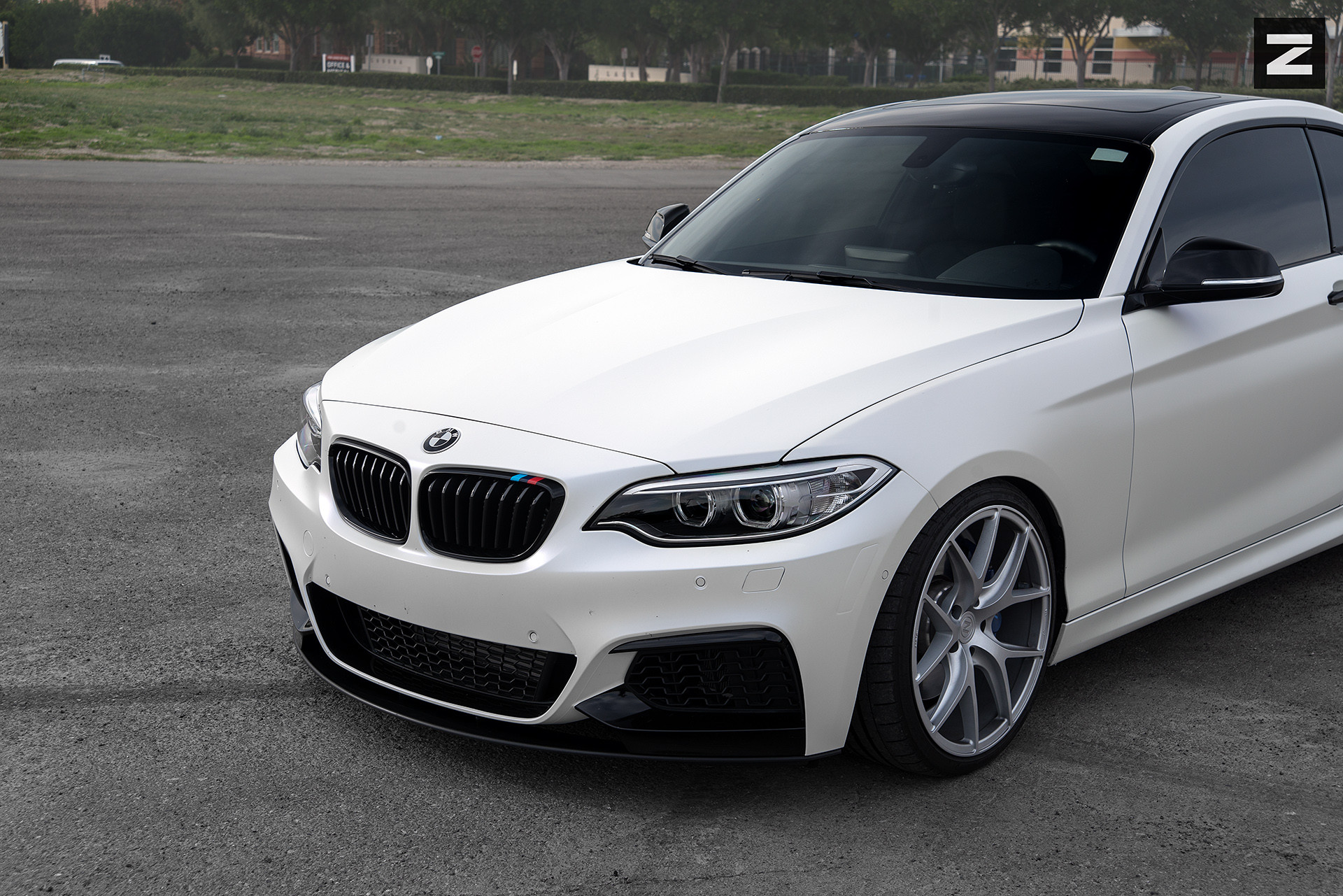 White BMW 2-Series with Dark Smoke Halo Headlights - Photo by Zito Wheels