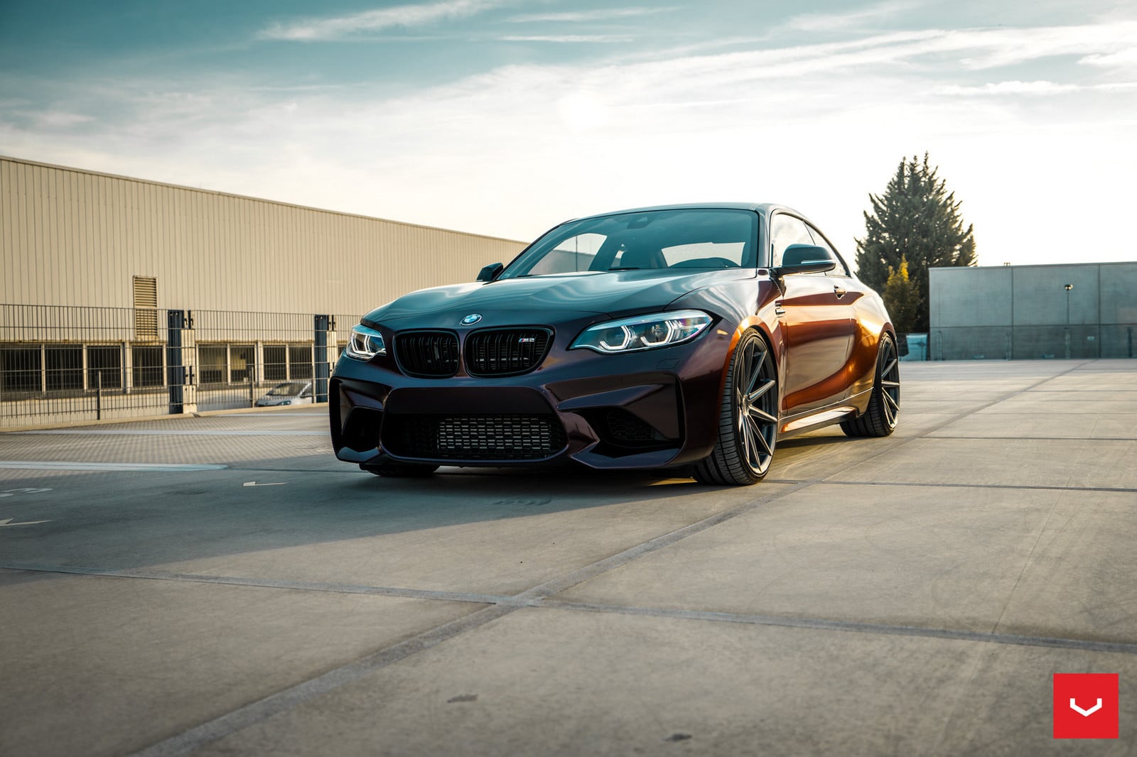 Burgundy BMW 2-Series with Custom Halo Headlights - Photo by Vossen