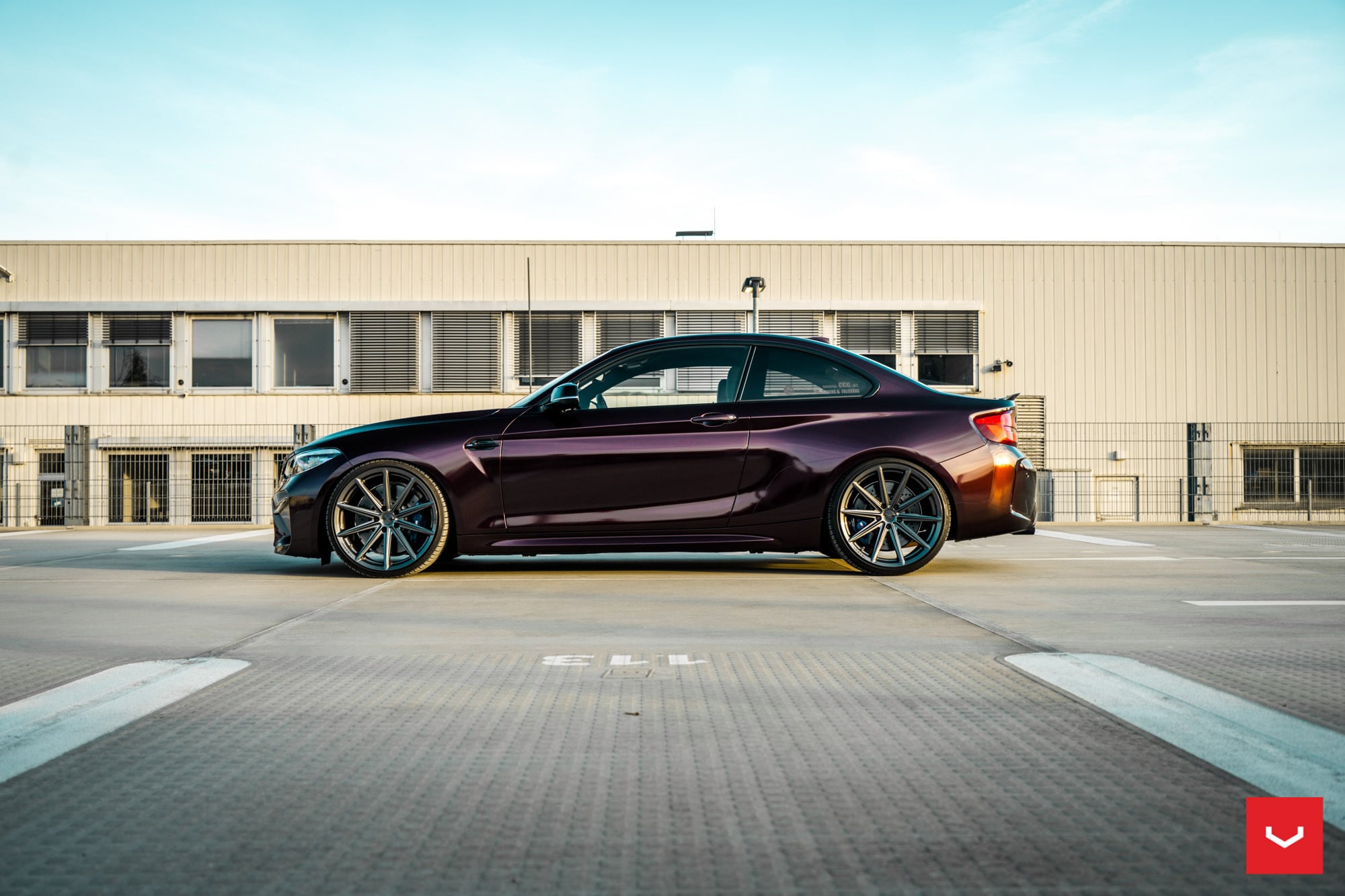 Aftermarket Side Skirts on Burgundy BMW 2-Series - Photo by Vossen