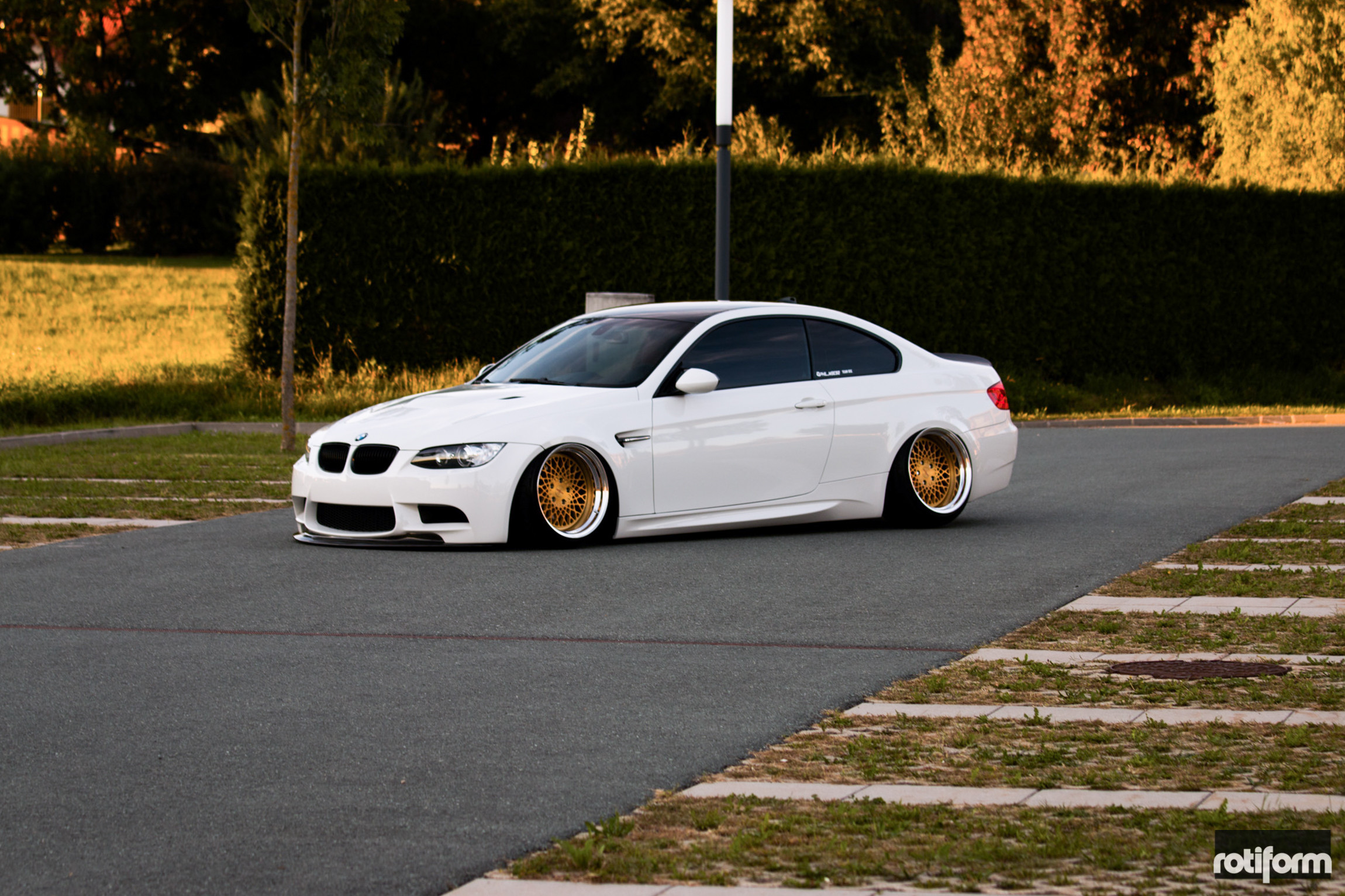White BMW 3-Series with Matte Gold Rotiform Wheels - Photo by Rotiform