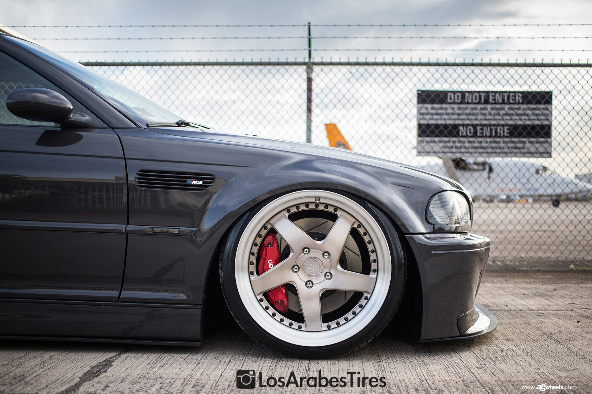 Polished Avant Garde Rims on Gray Stanced BMW 3-Series - Photo by Avant Garde Wheels