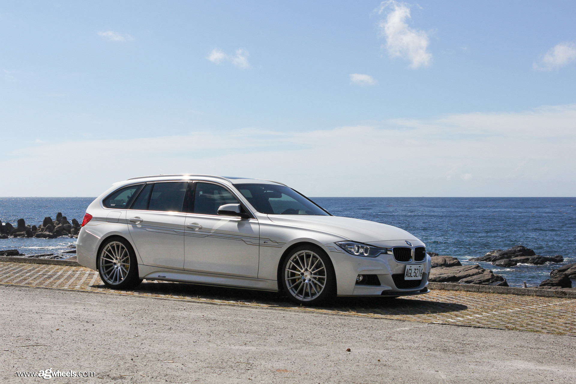 White BMW 3-Series Wagon with Custom Headlights - Photo by Avant Garde Wheels