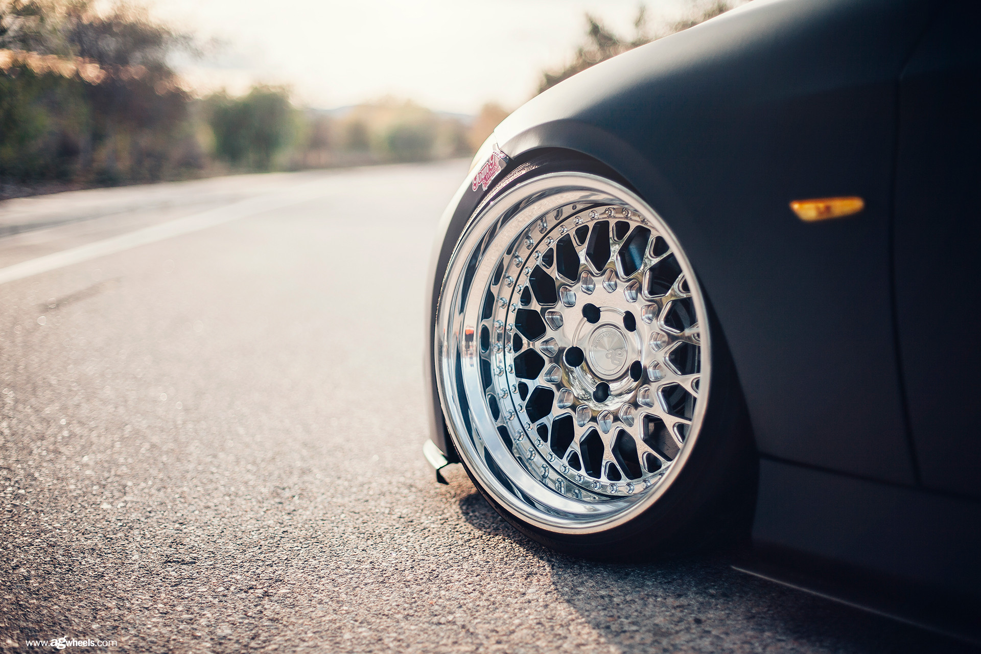 Chrome Avant Garde Rims on Matte Stanced BMW 3-Series - Photo by Avant Garde Wheels