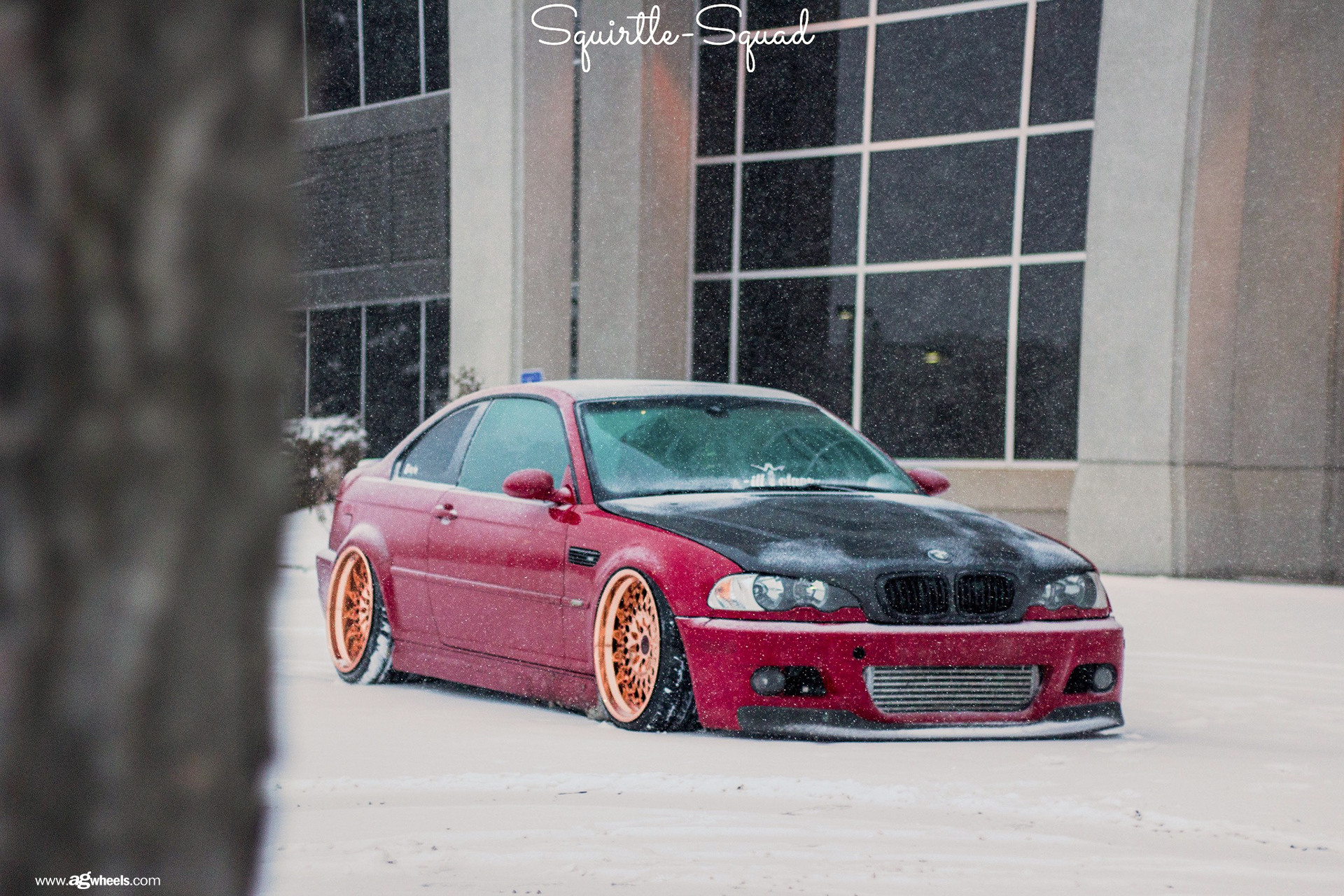 Red Stanced BMW 3-Series with Custom Hood - Photo by Avant Garde Wheels