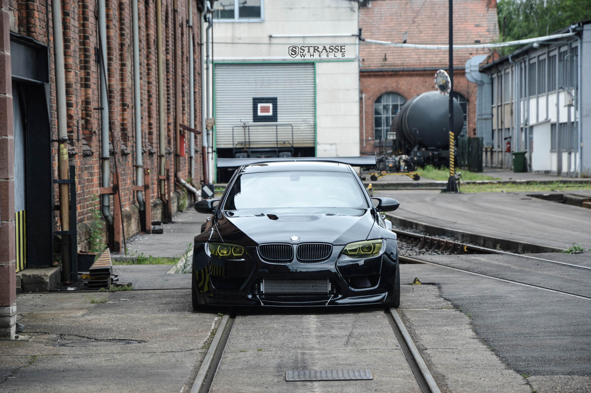 Black BMW 3-Series with Aftermarket Yellow Headlights - Photo by Strasse Forged