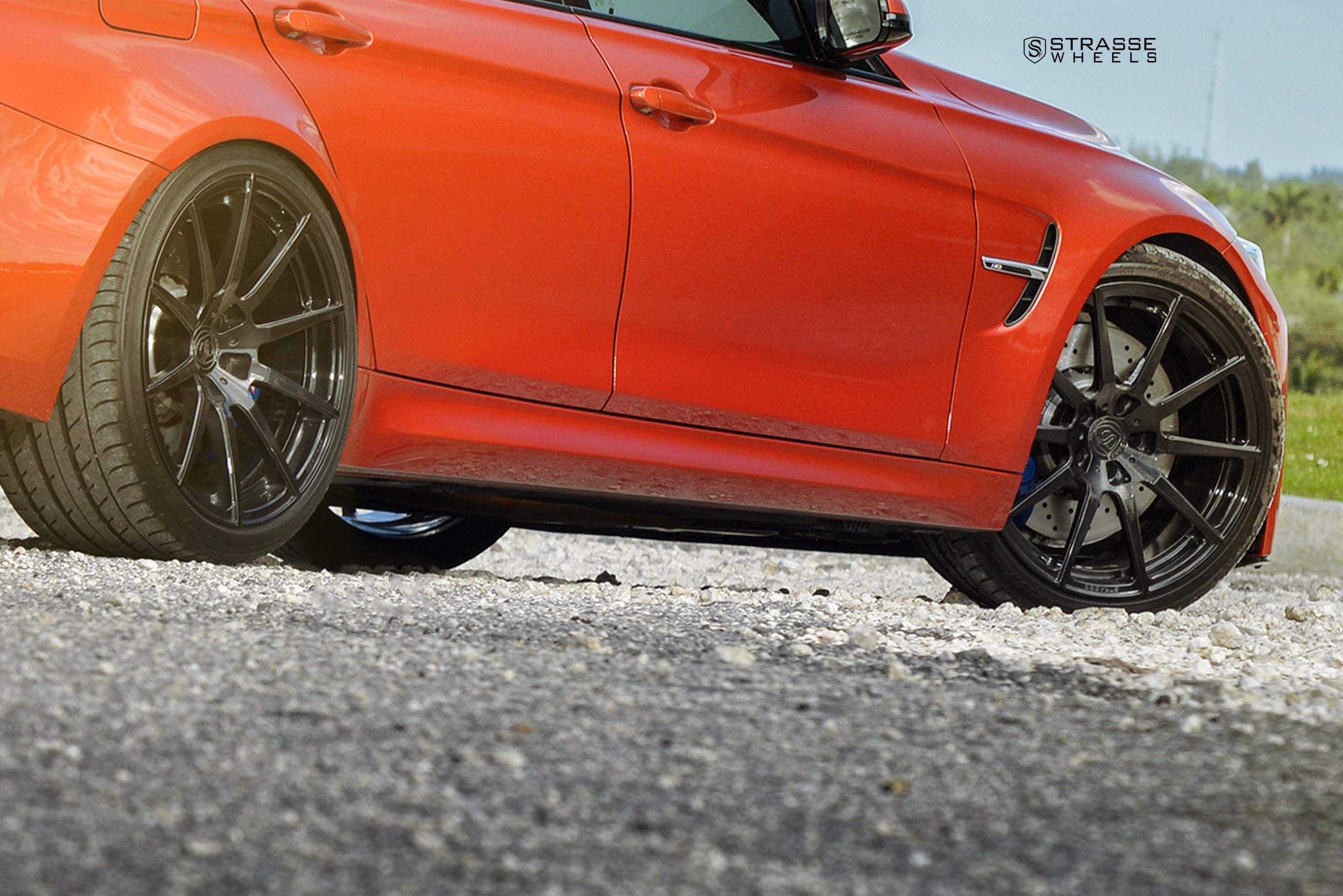 Custom Orange BMW 3-Series Side Skirts - Photo by Strasse Forged
