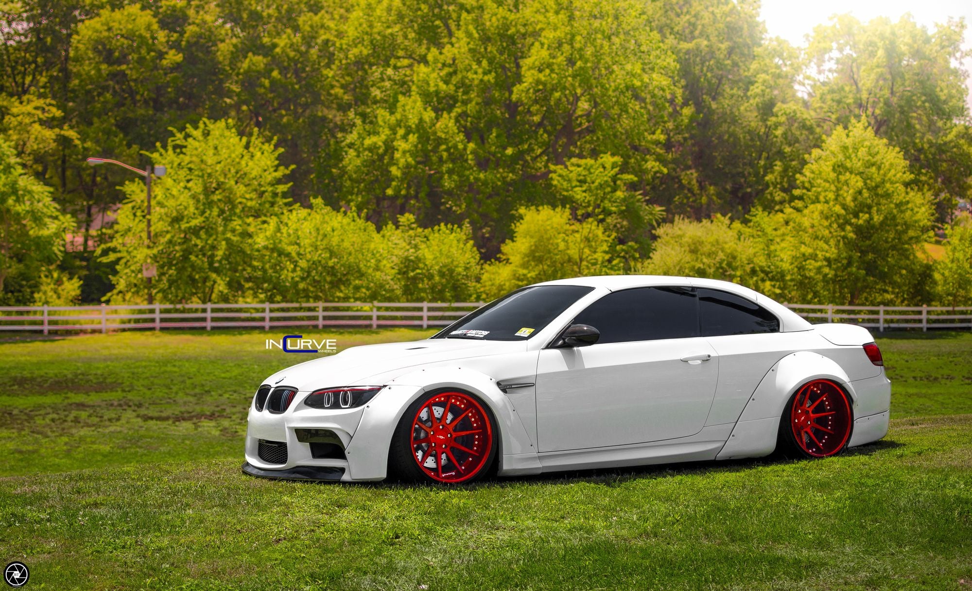 White Stanced BMW 3-Series with Red Incurve Rims - Photo by Incurve Wheels