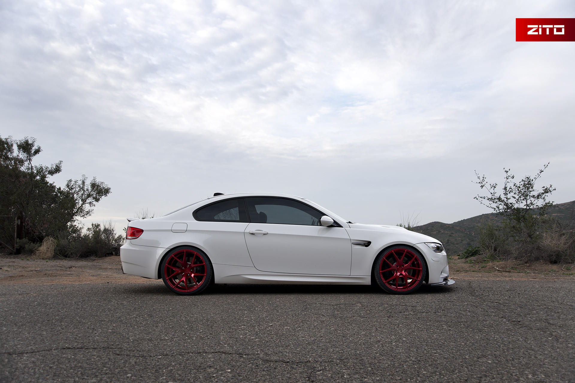 White BMW 3-Series with Gloss Red Zito Wheels - Photo by Zito Wheels
