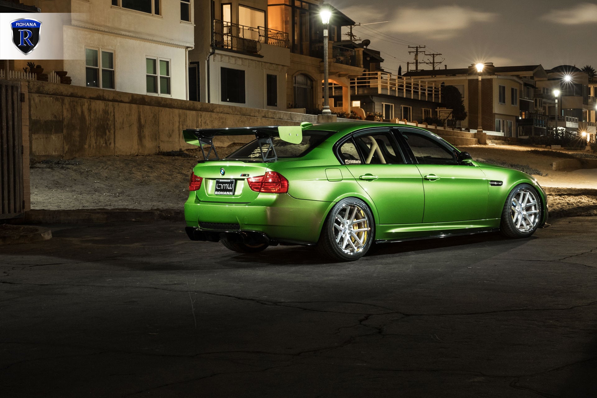 Green BMW 3-Series with Large Wing Spoiler - Photo by Rohana Wheels
