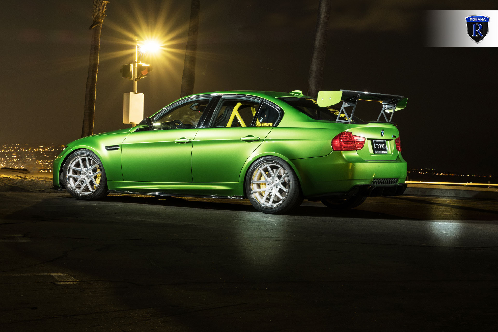 Carbon Fiber Side Skirts on Green BMW 3-Series - Photo by Rohana Wheels