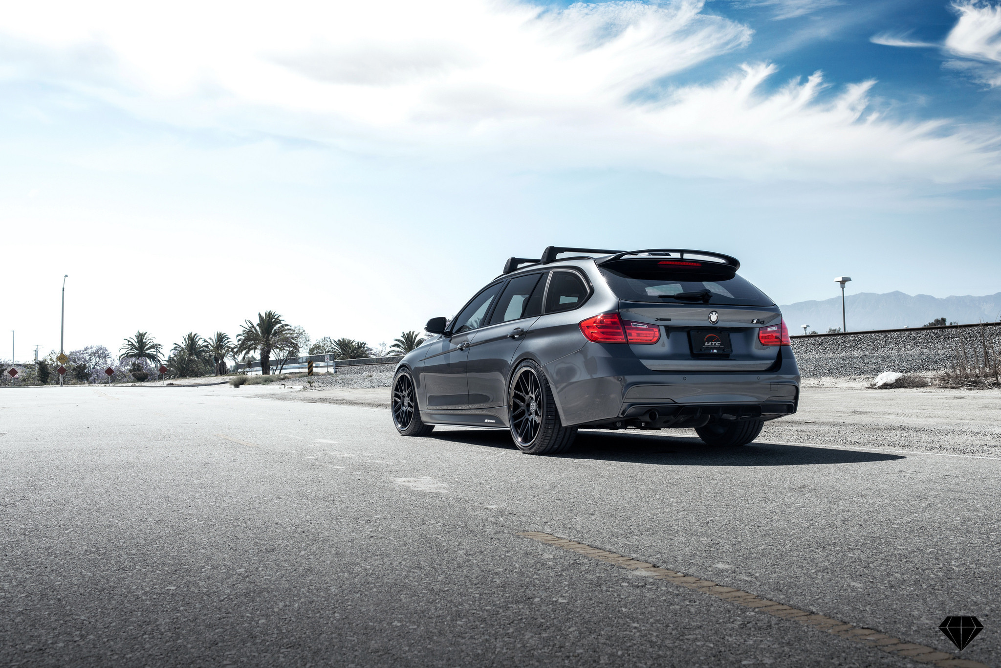 Roofline Spoiler with Light on Gray BMW 3-Series - Photo by Blaque Diamond Wheels