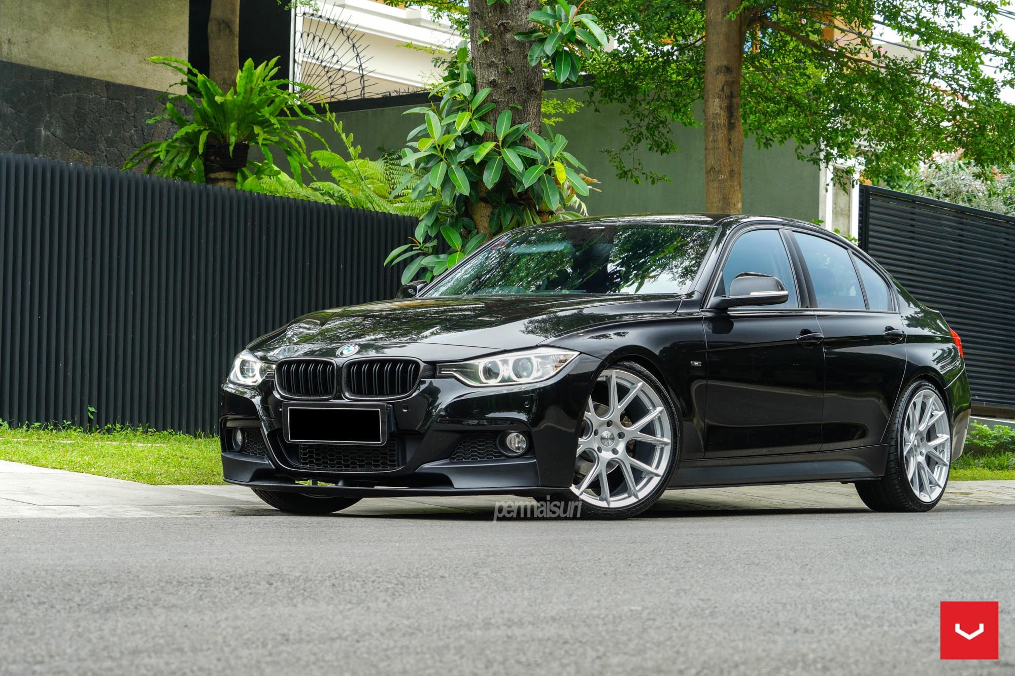 Black BMW 3-Series with Crystal Clear Halo Headlights - Photo by Vossen