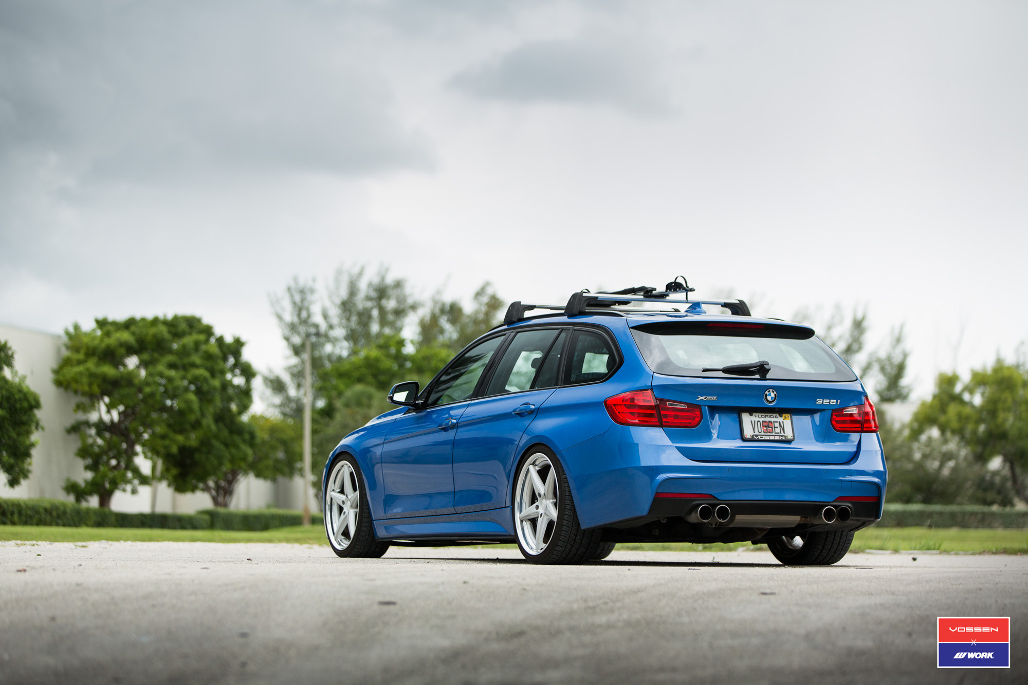 Blue BMW 3-Series with Aftermarket Roofline Spoiler - Photo by Vossen