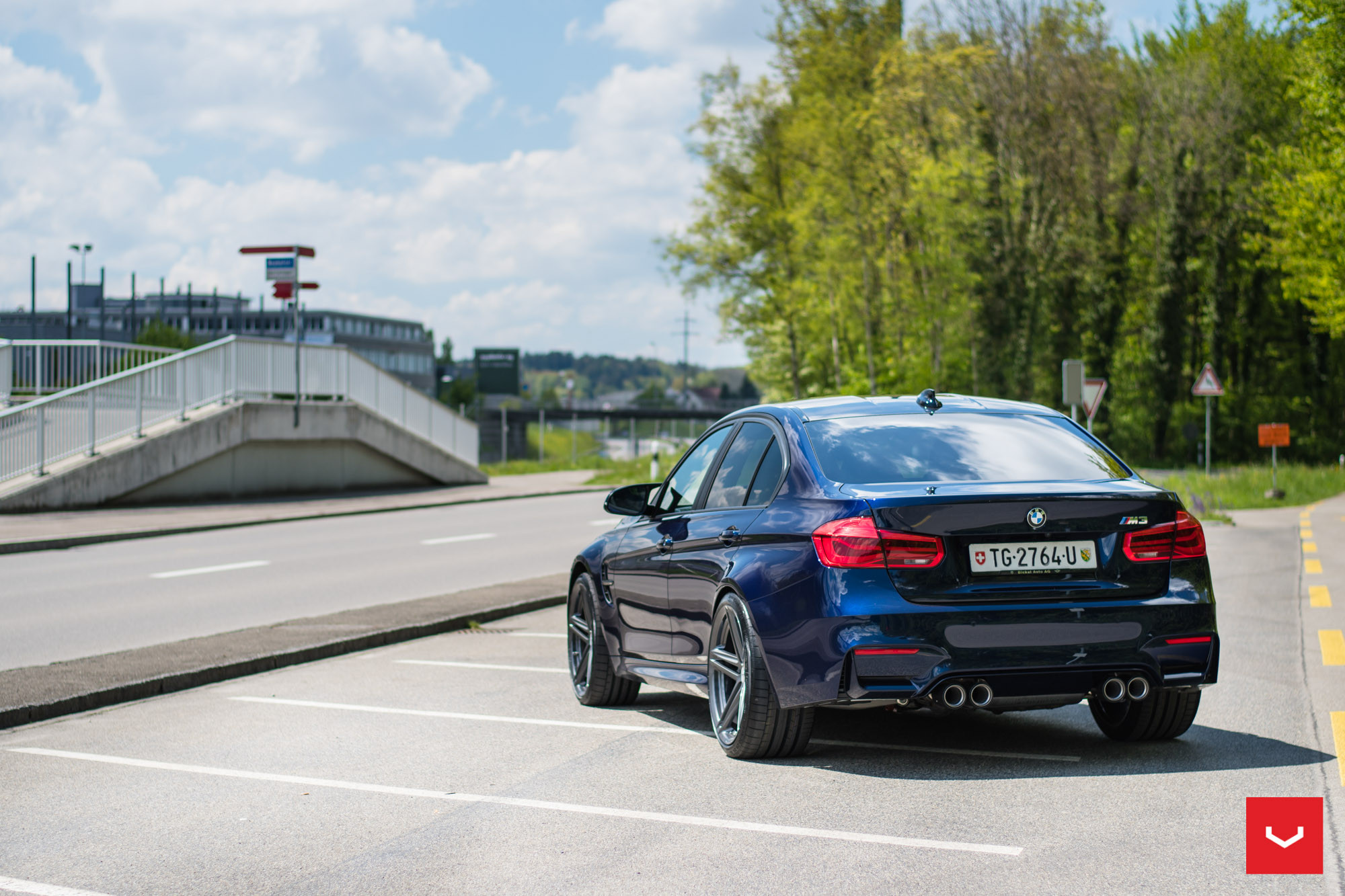Custom Red LED Taillights on Blue BMW 3-Series - Photo by Vossen