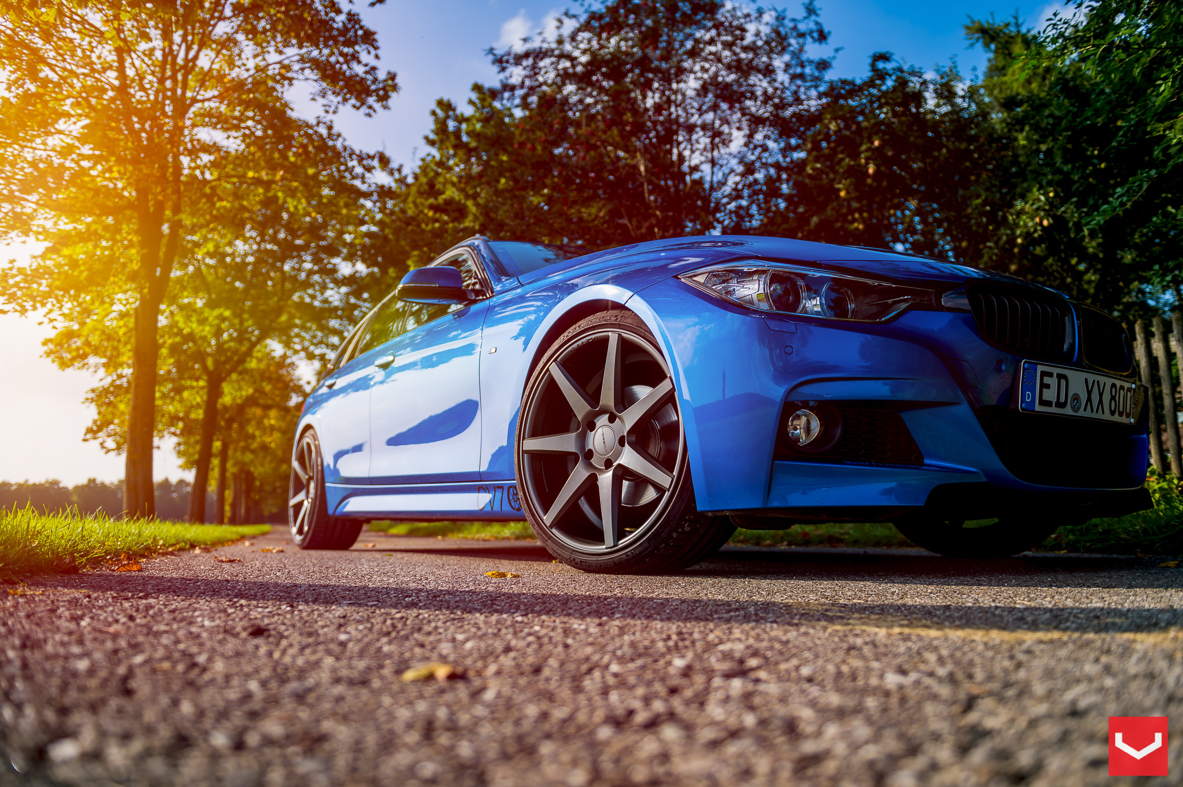 Blue BMW 3-Series with Custom LED Headlights - Photo by Vossen