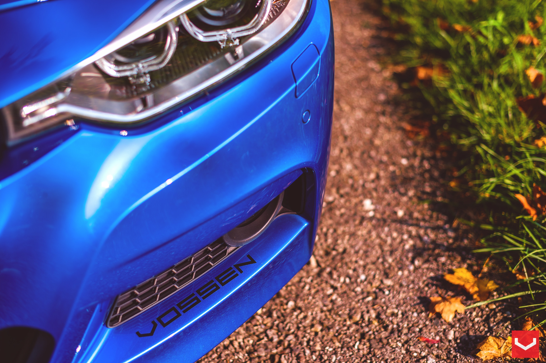 Custom Halo Headlights on Blue BMW 3-Series - Photo by Vossen