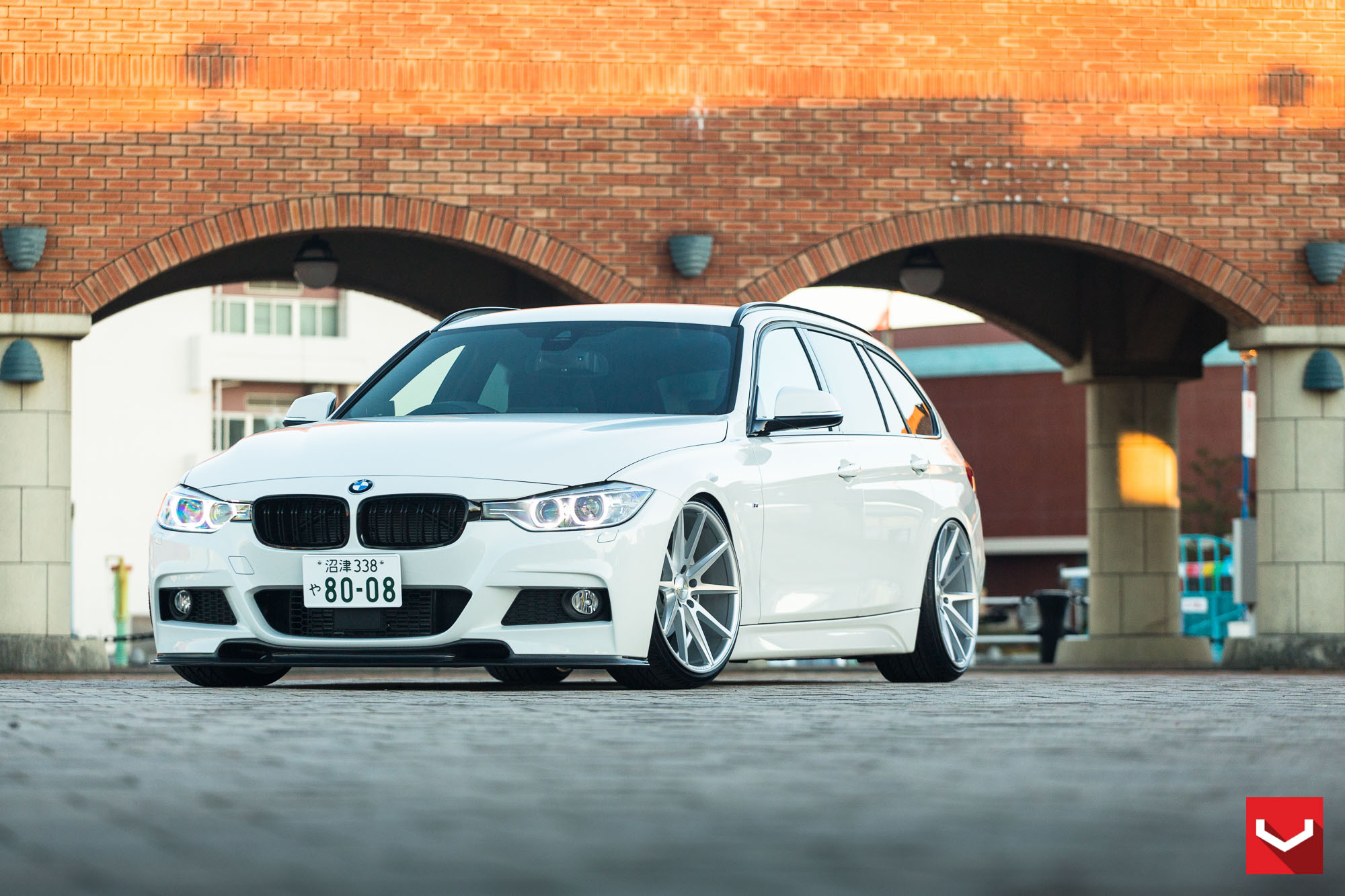White BMW 3-Series with Custom Front Lip - Photo by Vossen