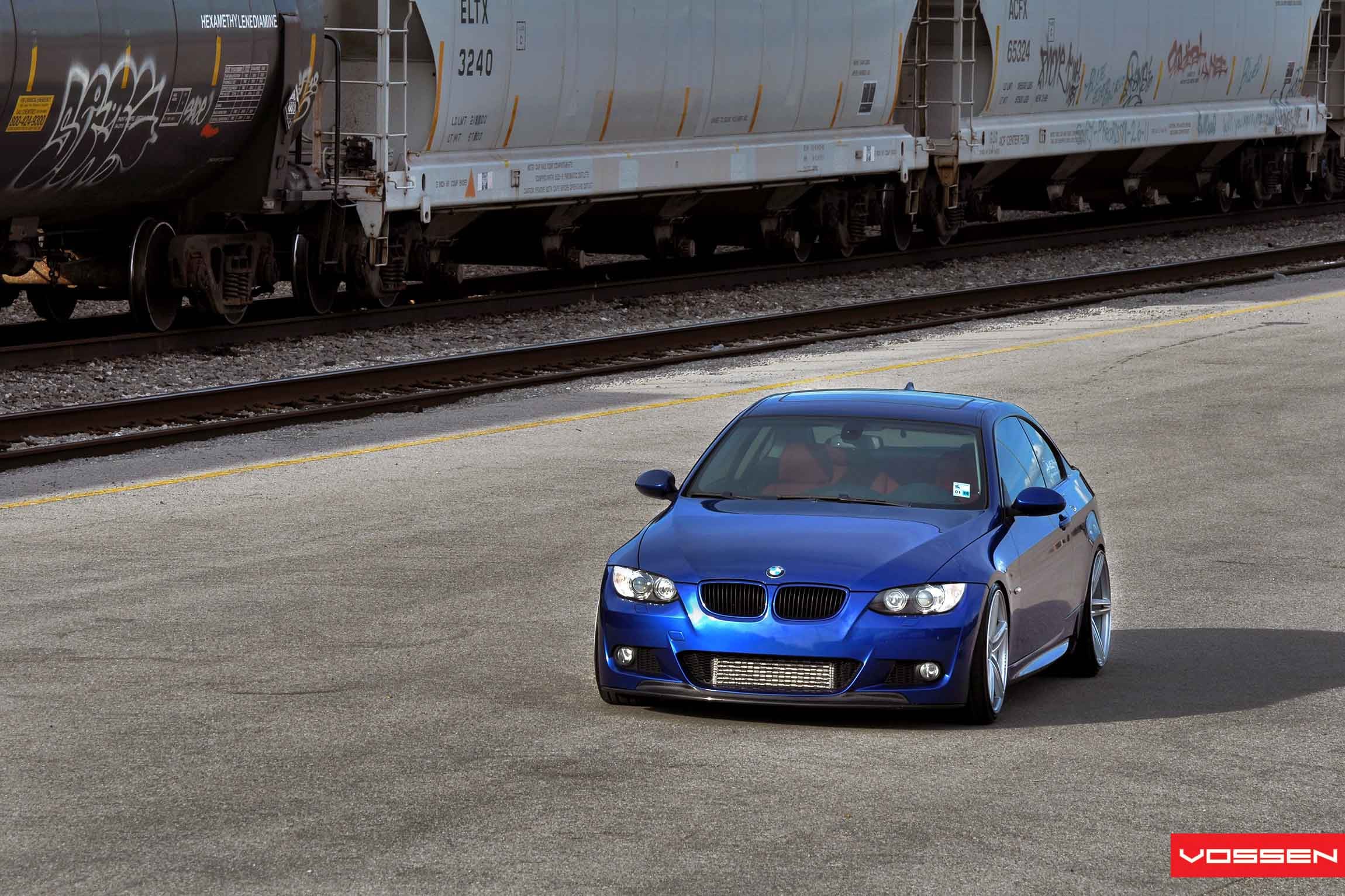 Aftermarket Halo Headlights on Blue BMW 3-Series - Photo by Vossen