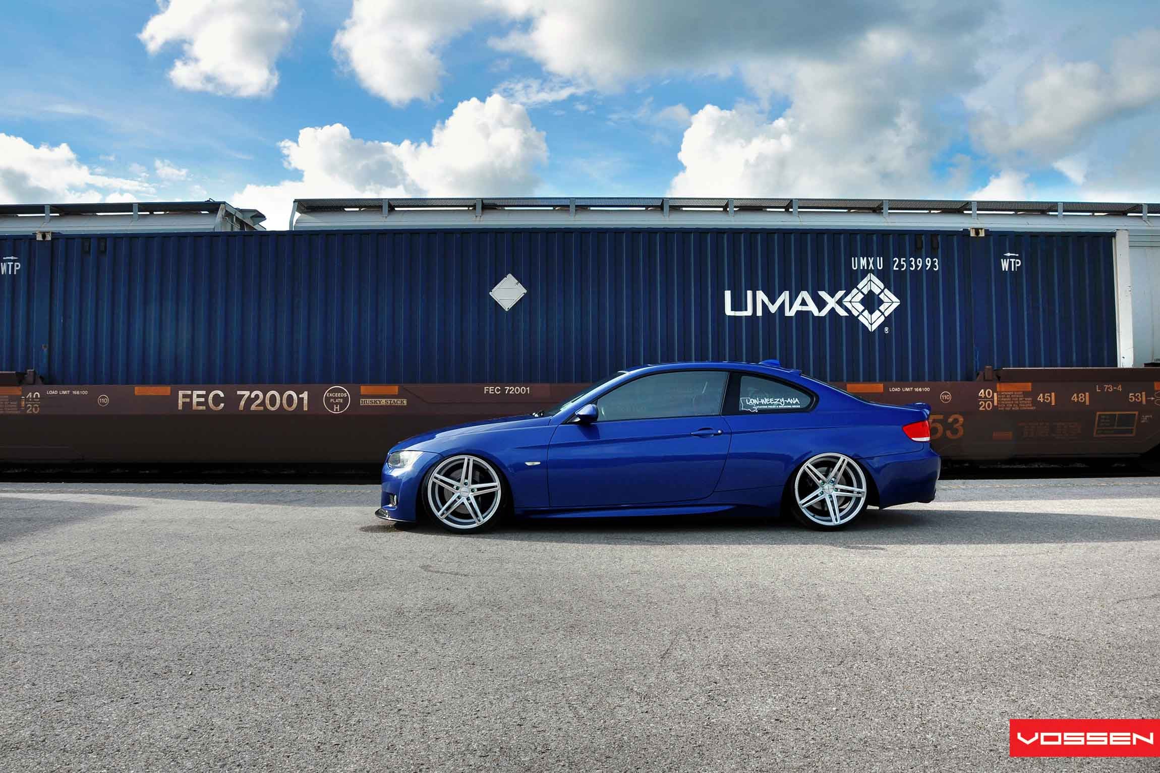 Lowered Blue BMW 3-Series Side Skirts - Photo by Vossen