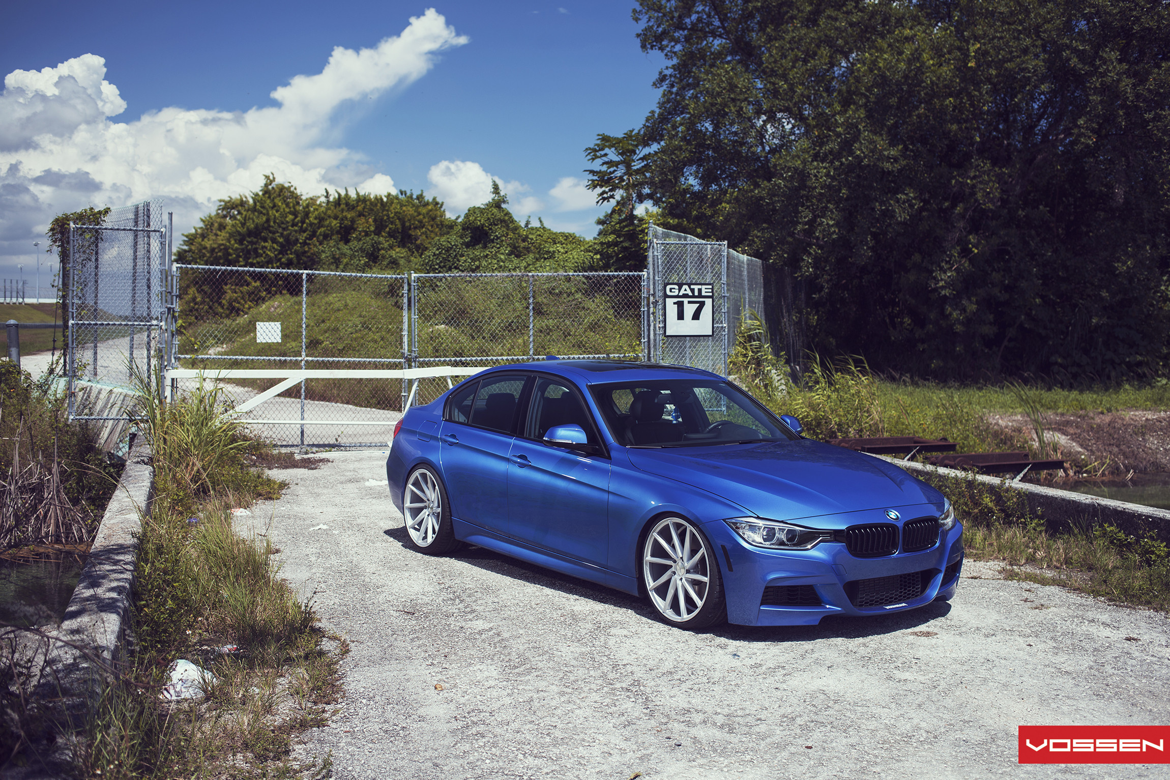 Blacked Out Custom Grille on Blue BMW 3-Series - Photo by Vossen