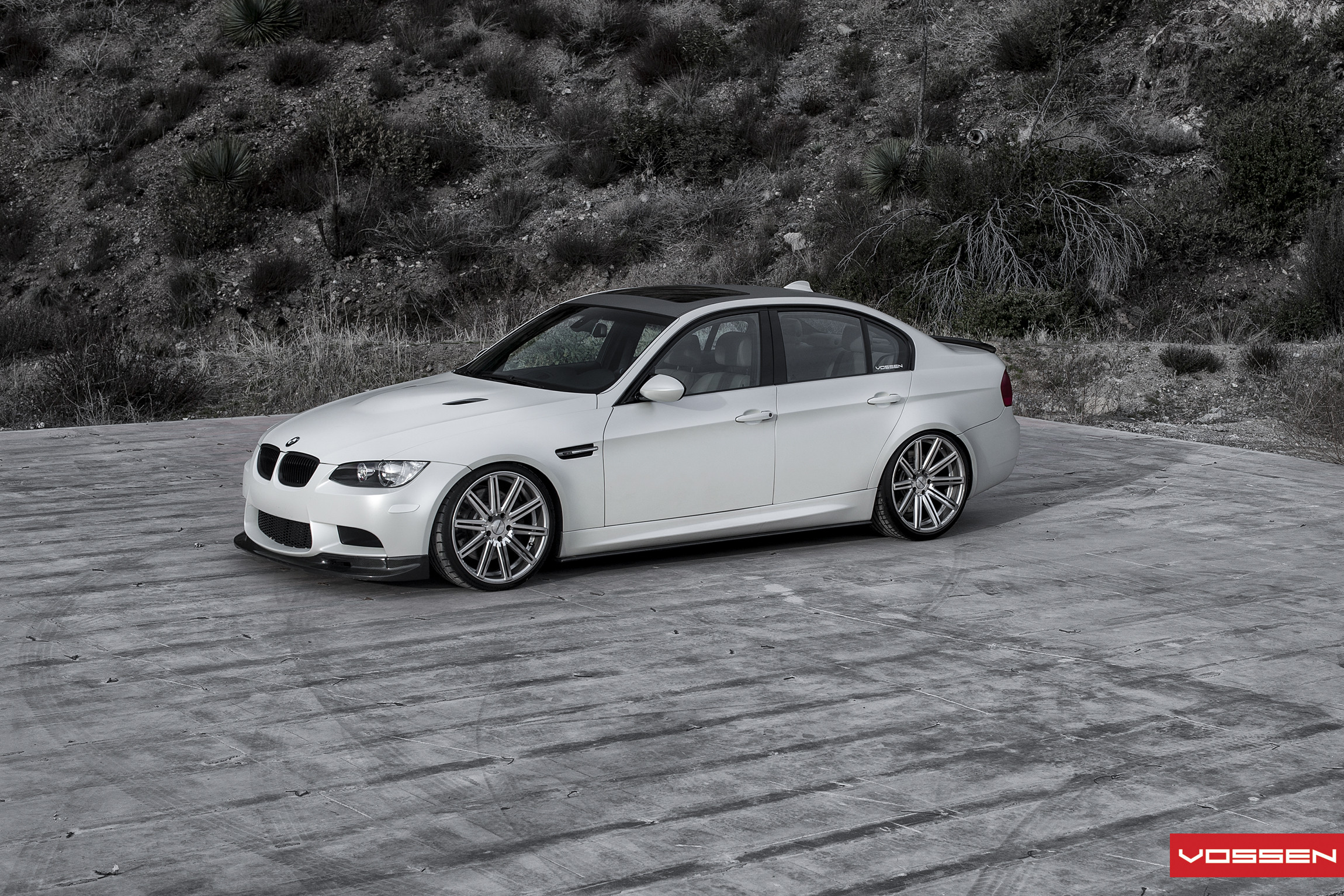 White BMW 3-Series with Carbon Fiber Front Lip - Photo by Vossen