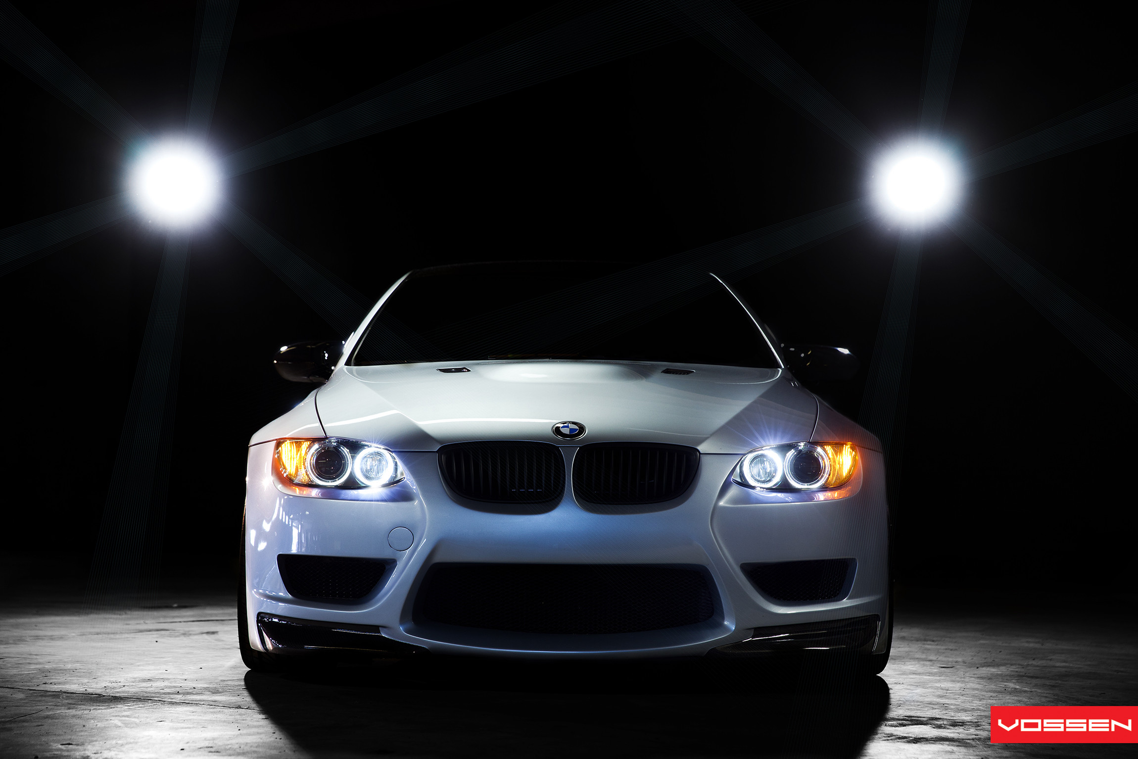 Custom Halo Headlights on White BMW 3-Series - Photo by Vossen