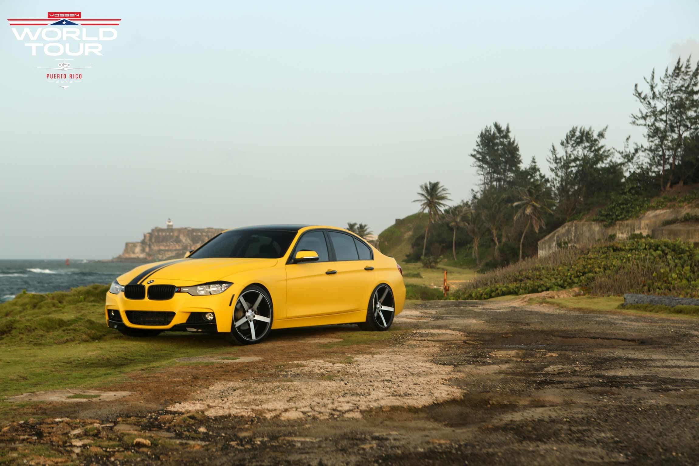Yellow BMW 3-Series with Custom Side Mirrors - Photo by Vossen