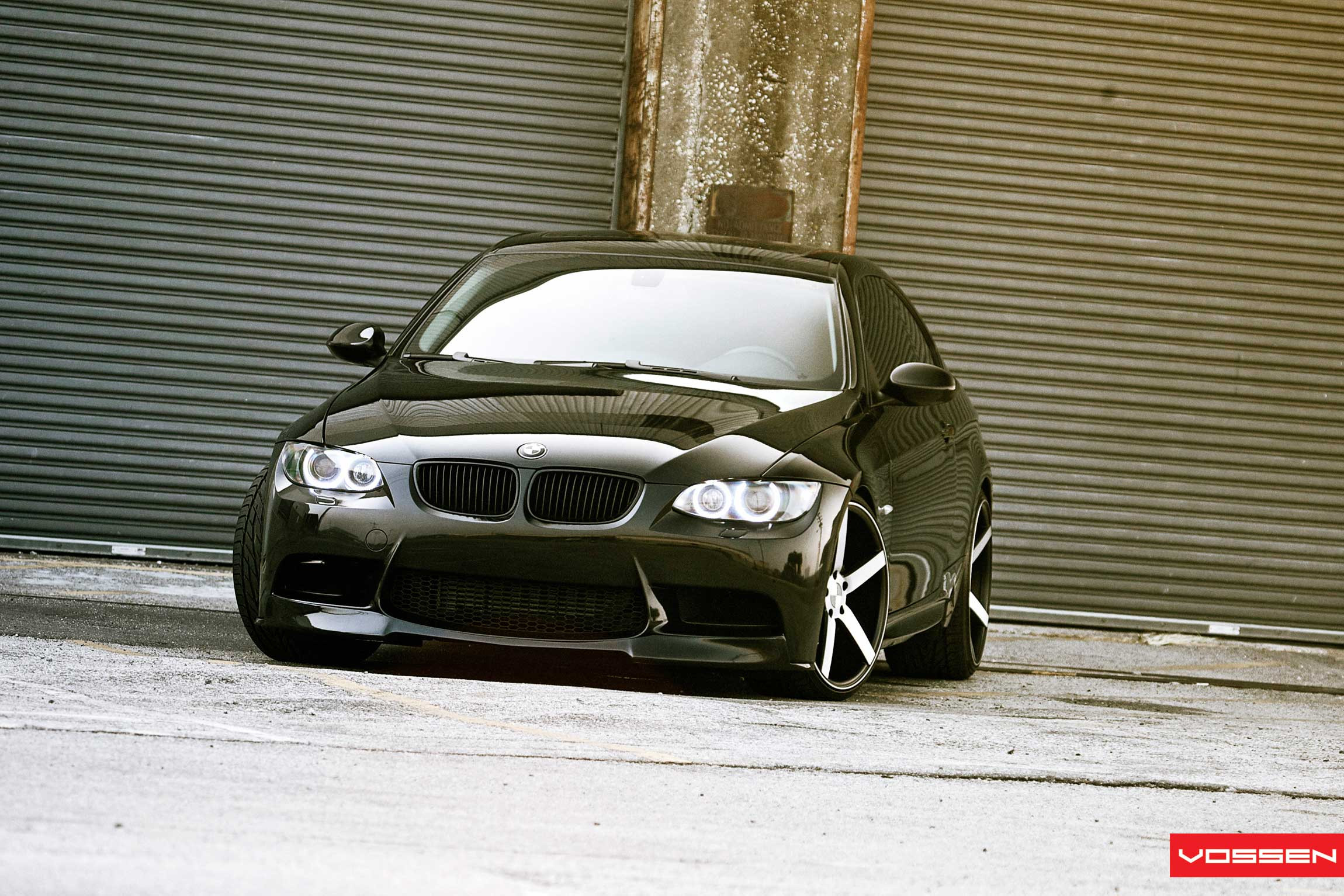 Aftermarket Halo Headlights on Black BMW 3-Series - Photo by Vossen
