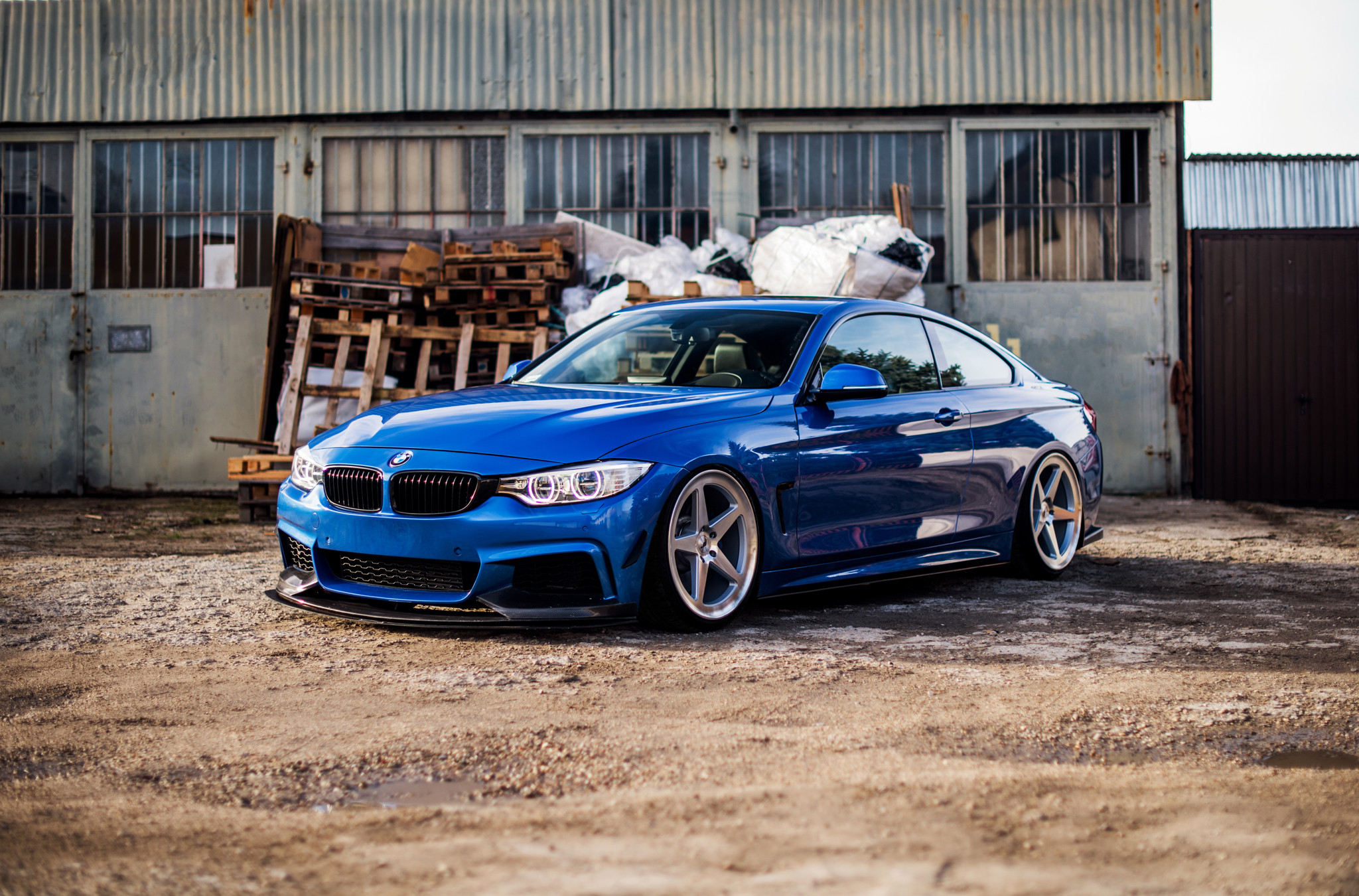 Blue BMW 4-Series with Custom Front Bumper Lip Spoiler - Photo by JR Wheels