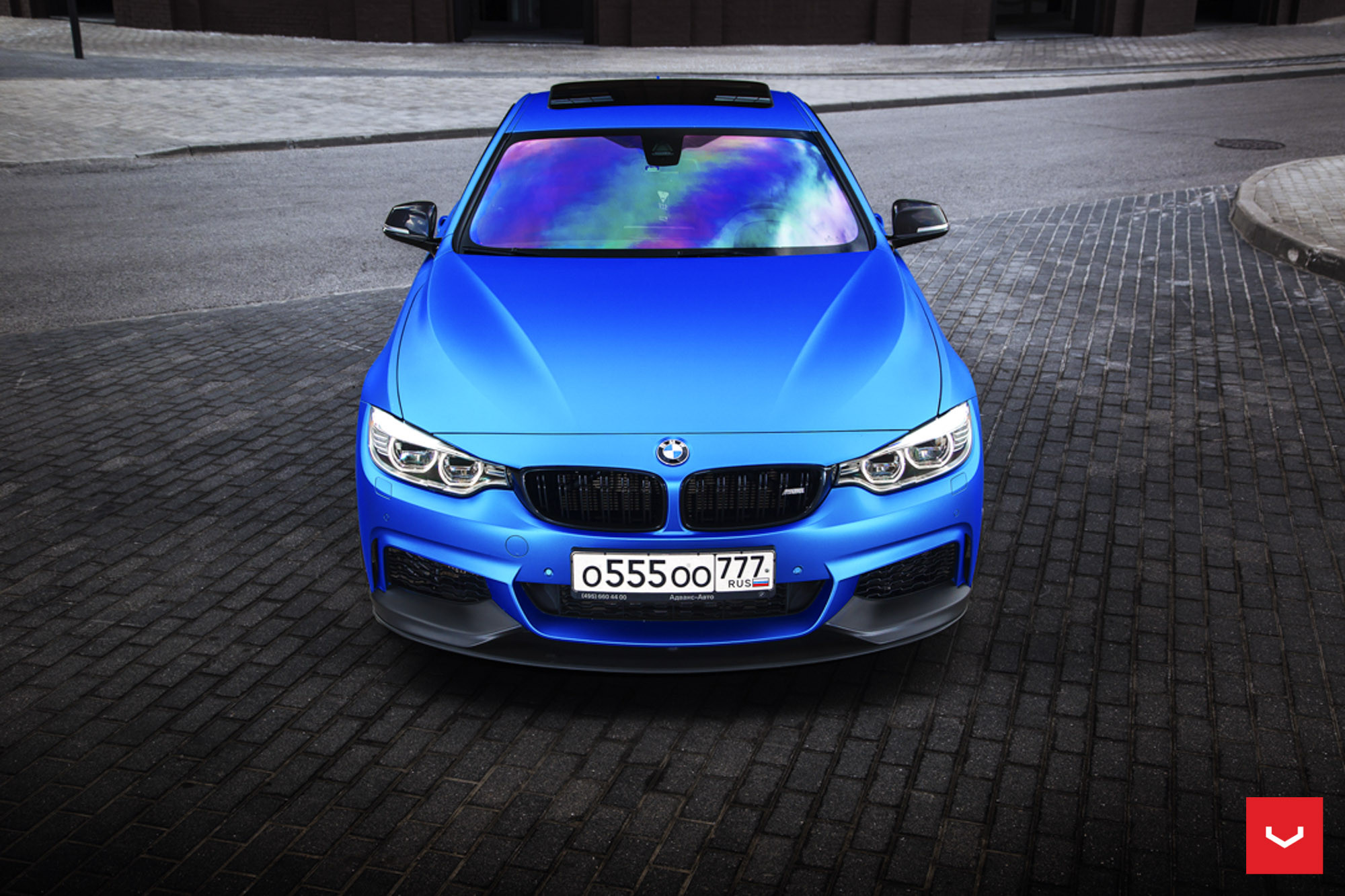 Custom Black Front Bumper Cover on Matte Blue BMW 4-Series - Photo by Vossen