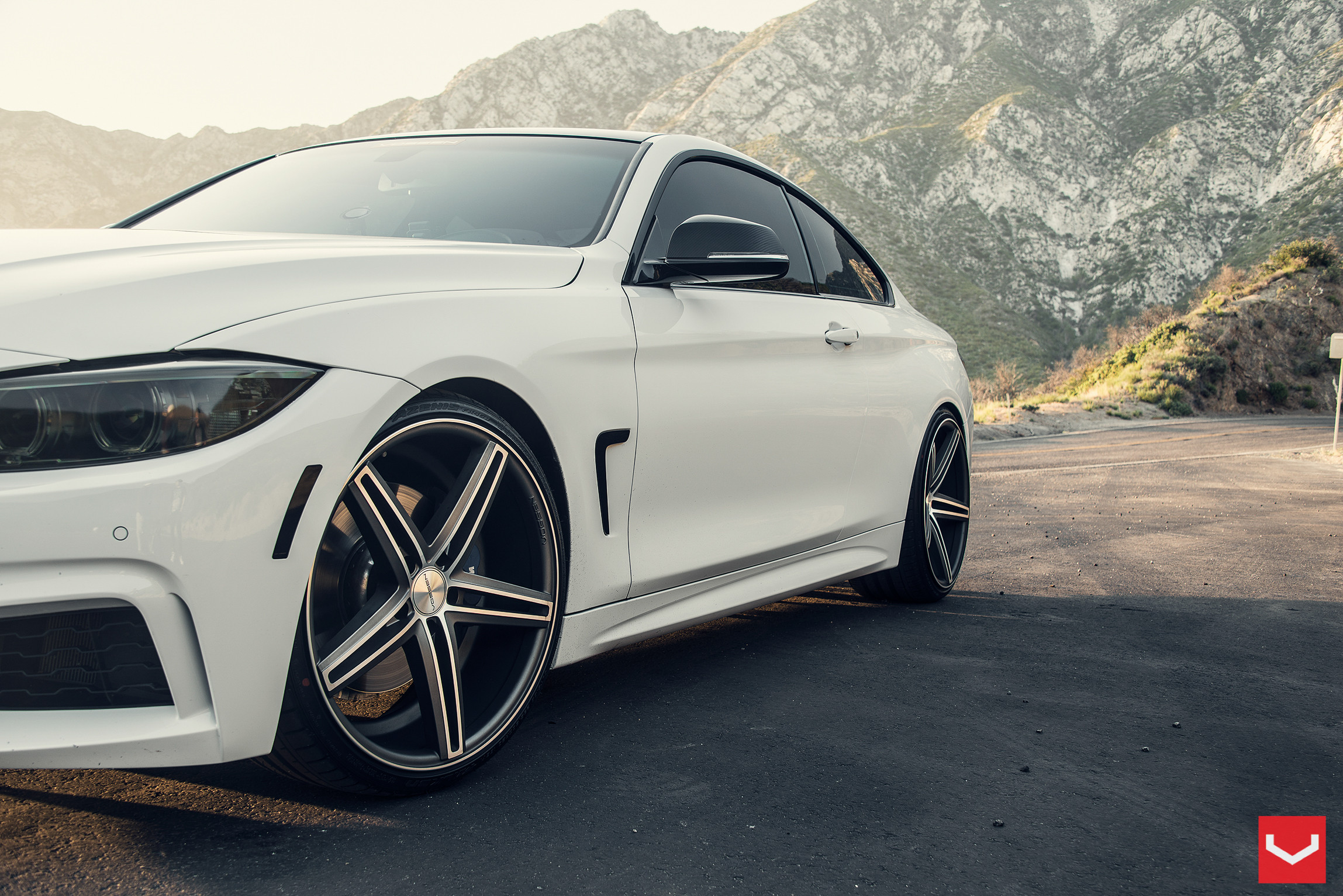 White BMW 4-Series with Aftermarket Dark Smoke Headlights - Photo by Vossen