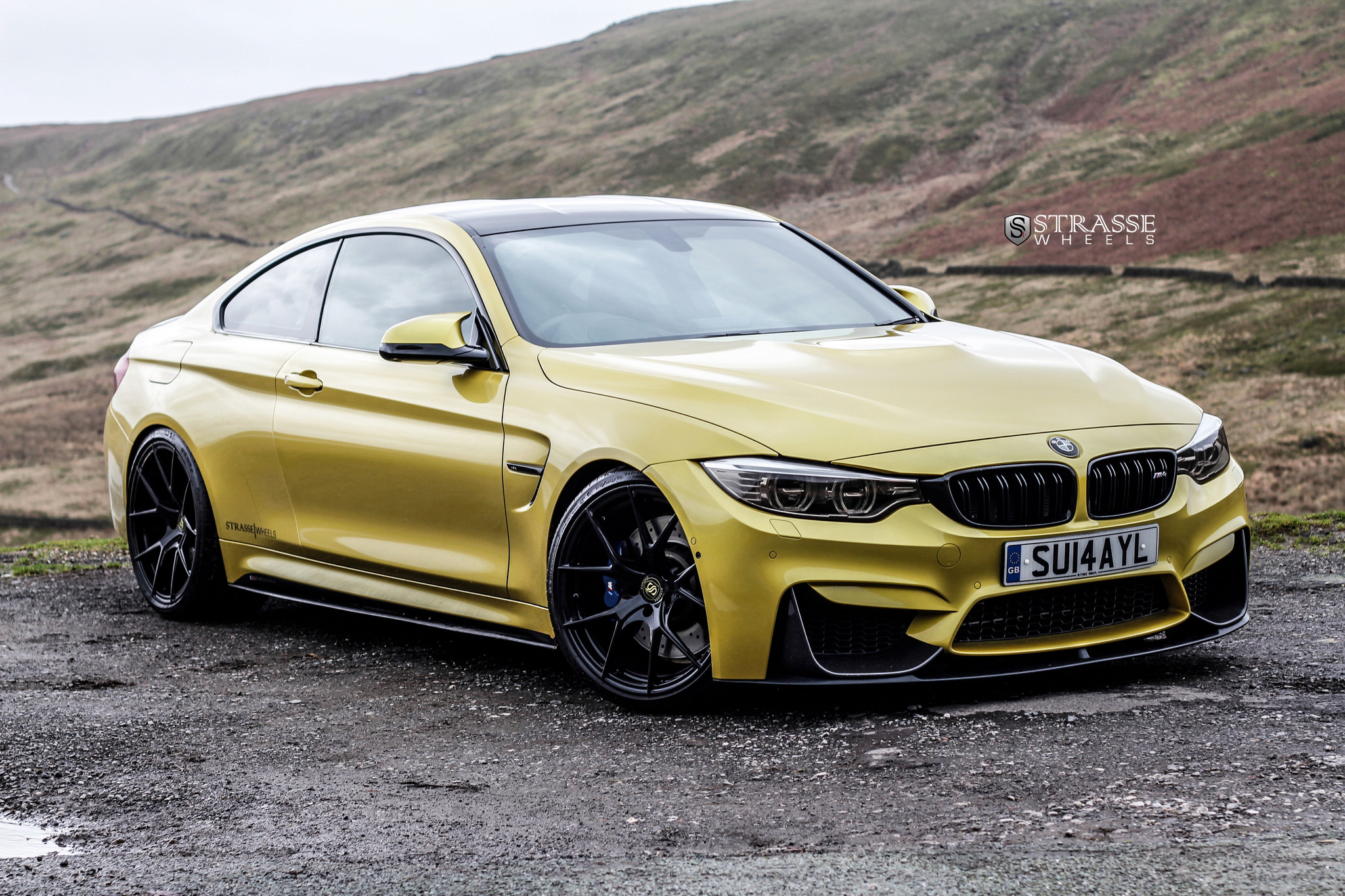 Yellow BMW 4-Series with Dark Smoke Headlights - Photo by Strasse Forged