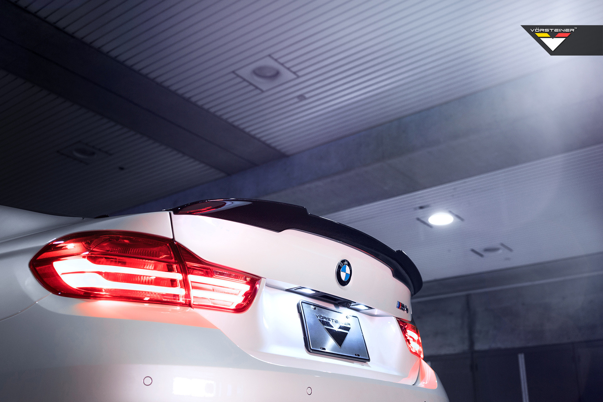 White BMW 4-Series with Aftermarket Red LED Headlights - Photo by Vorstiner