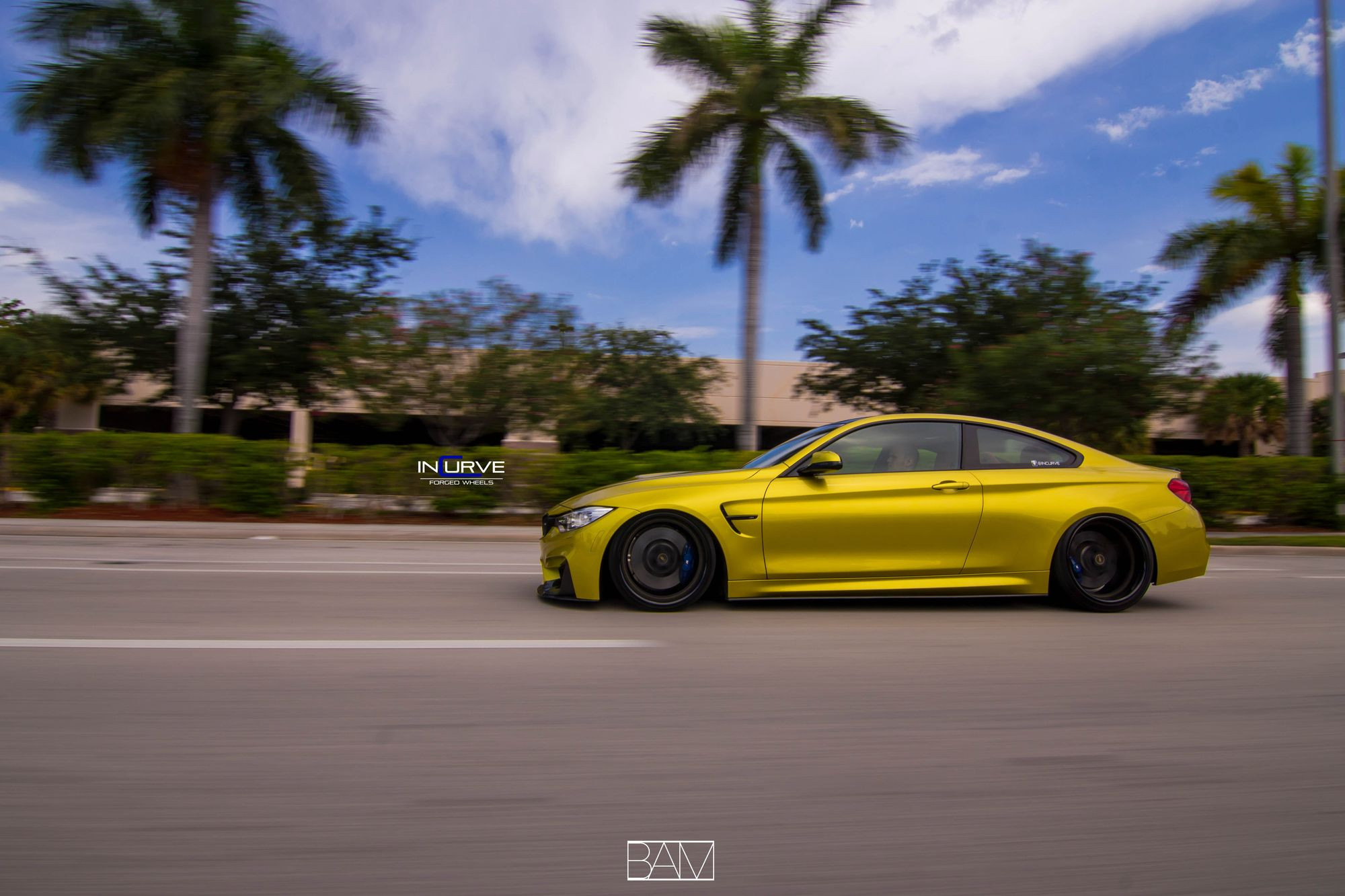 Yellow BMW 4-Series with Aftermarket Side Skirts - Photo by Incurve Wheels