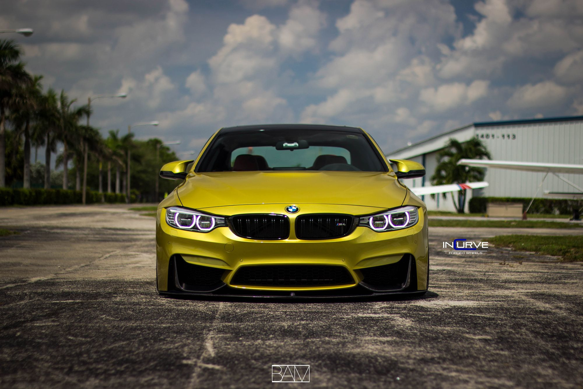 Yellow Lowered BMW 4-Series with Custom Front Bumper - Photo by Incurve Wheels