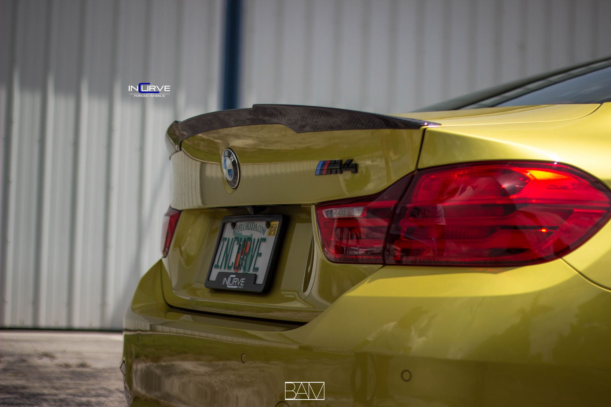 Yellow BMW 4-Series with Carbon Fiber Rear Spoiler - Photo by Incurve Wheels