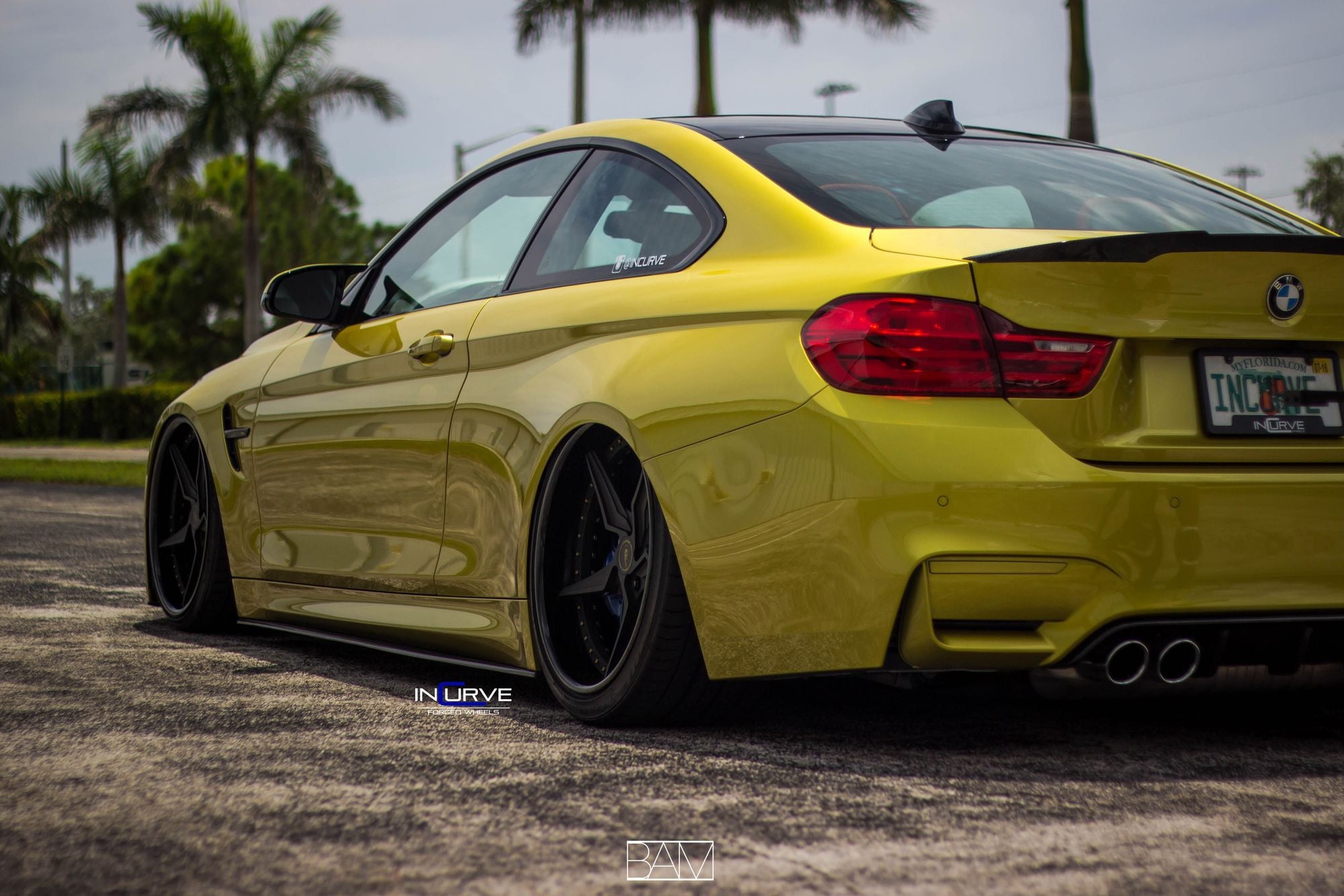 Aftermarket Rear Diffuser on Yellow BMW 4-Series - Photo by Incurve Wheels