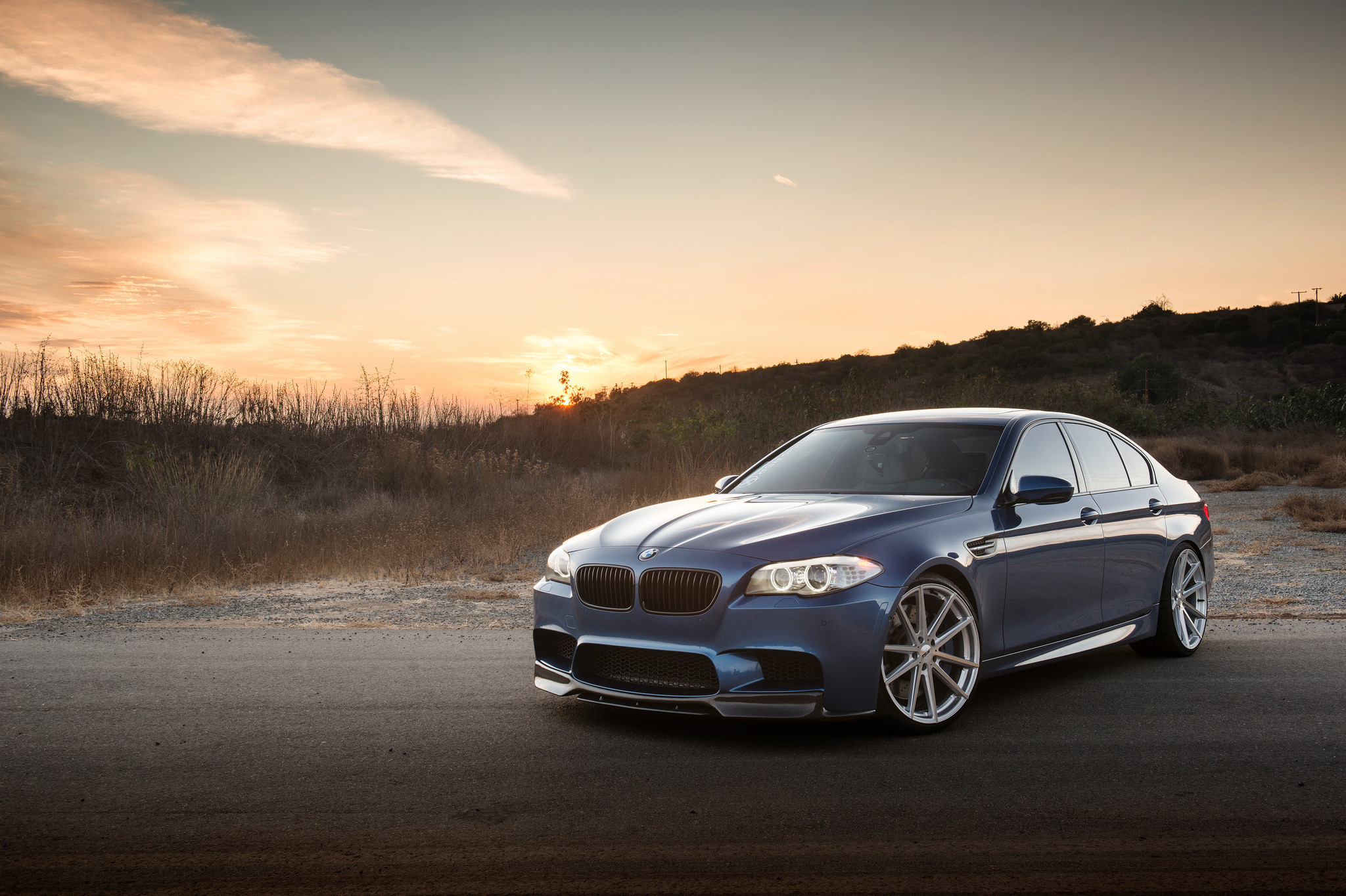 Carbon Fiber Front Lip on Blue BMW 5-Series - Photo by TSW