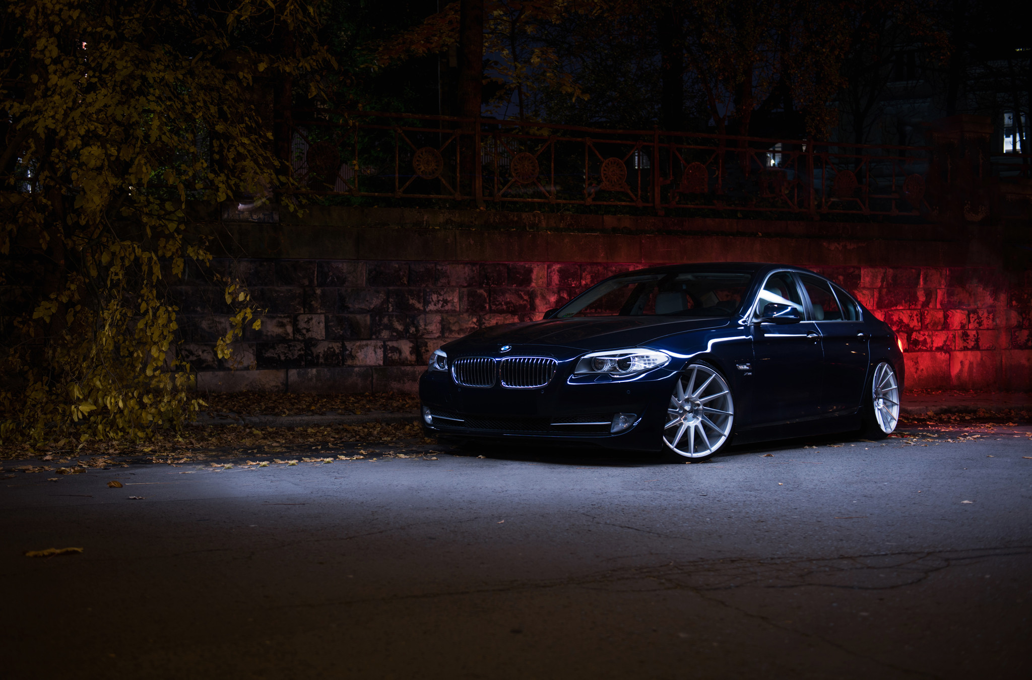 Dark Blue BMW 5-Series with Custom LED Headlights - Photo by JR Wheels