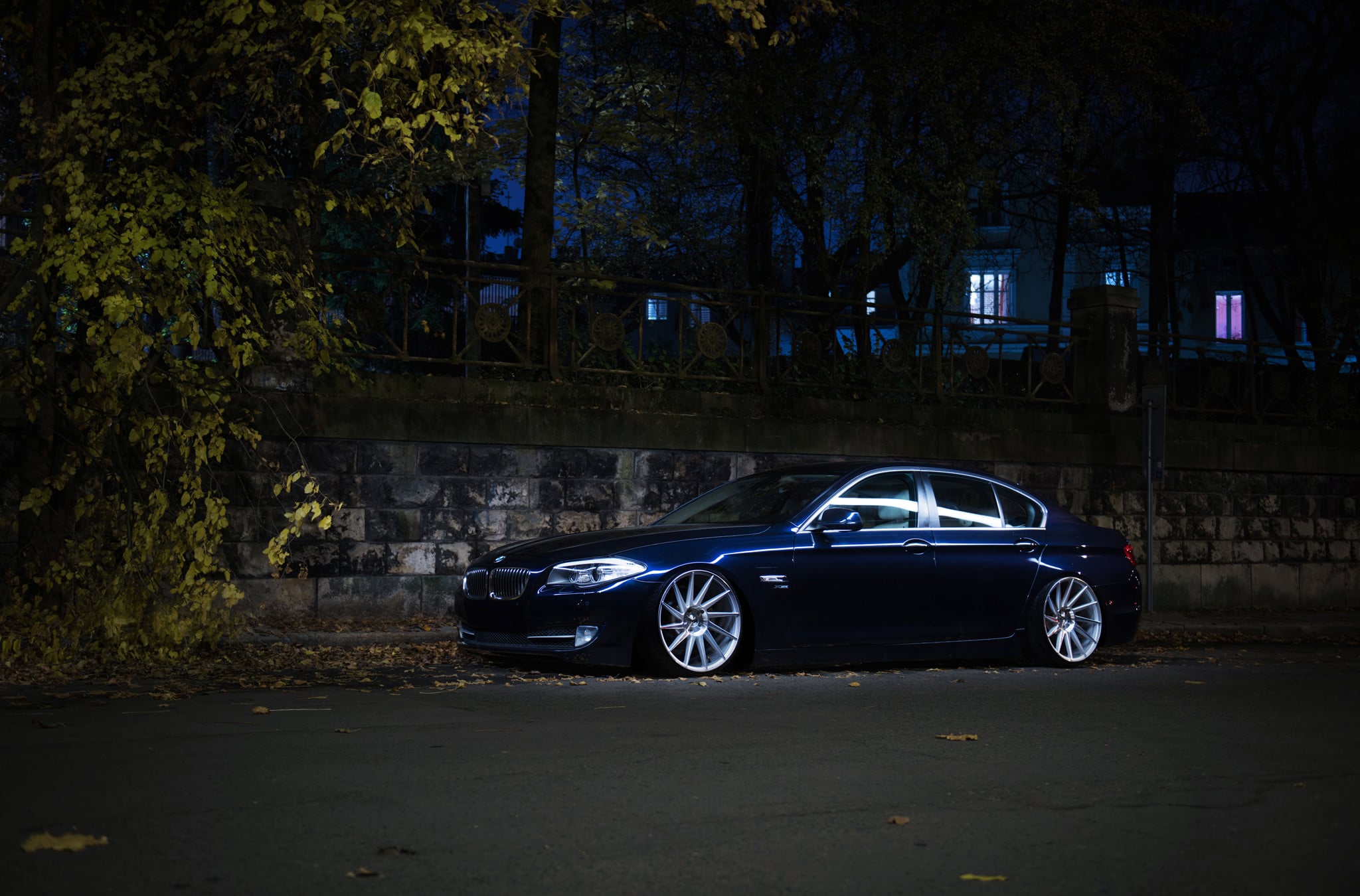 Custom Dark Blue BMW 5-Series Side Skirts - Photo by JR Wheels