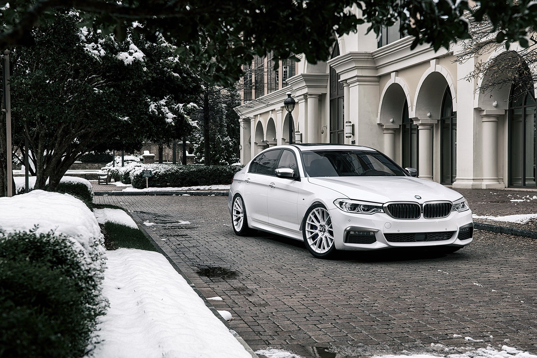 Front Bumper with LED Lights on White BMW 5-Series - Photo by Forgiato