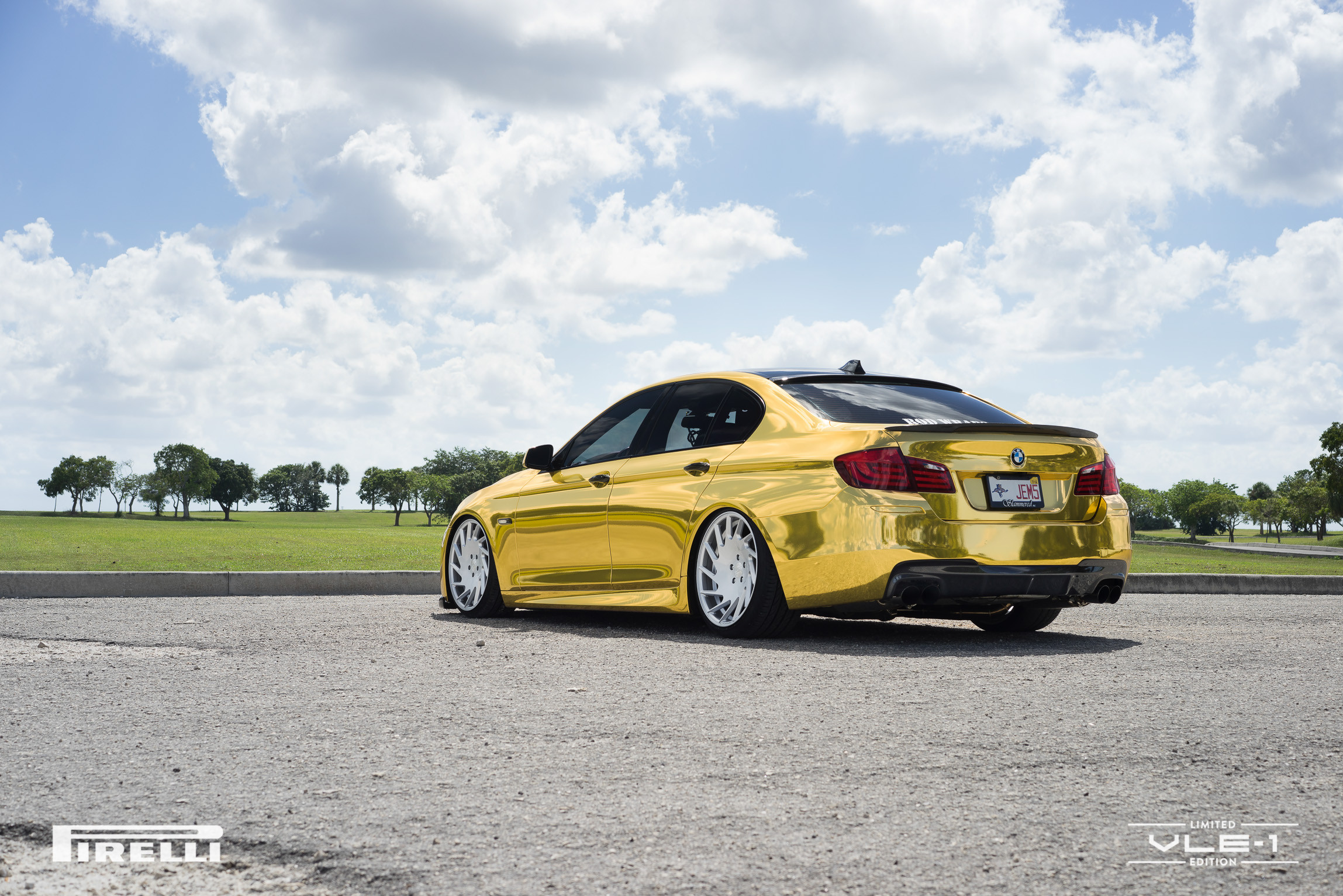 Gold BMW 5-Series with Carbon Fiber Rear Lip Spoiler - Photo by Vossen