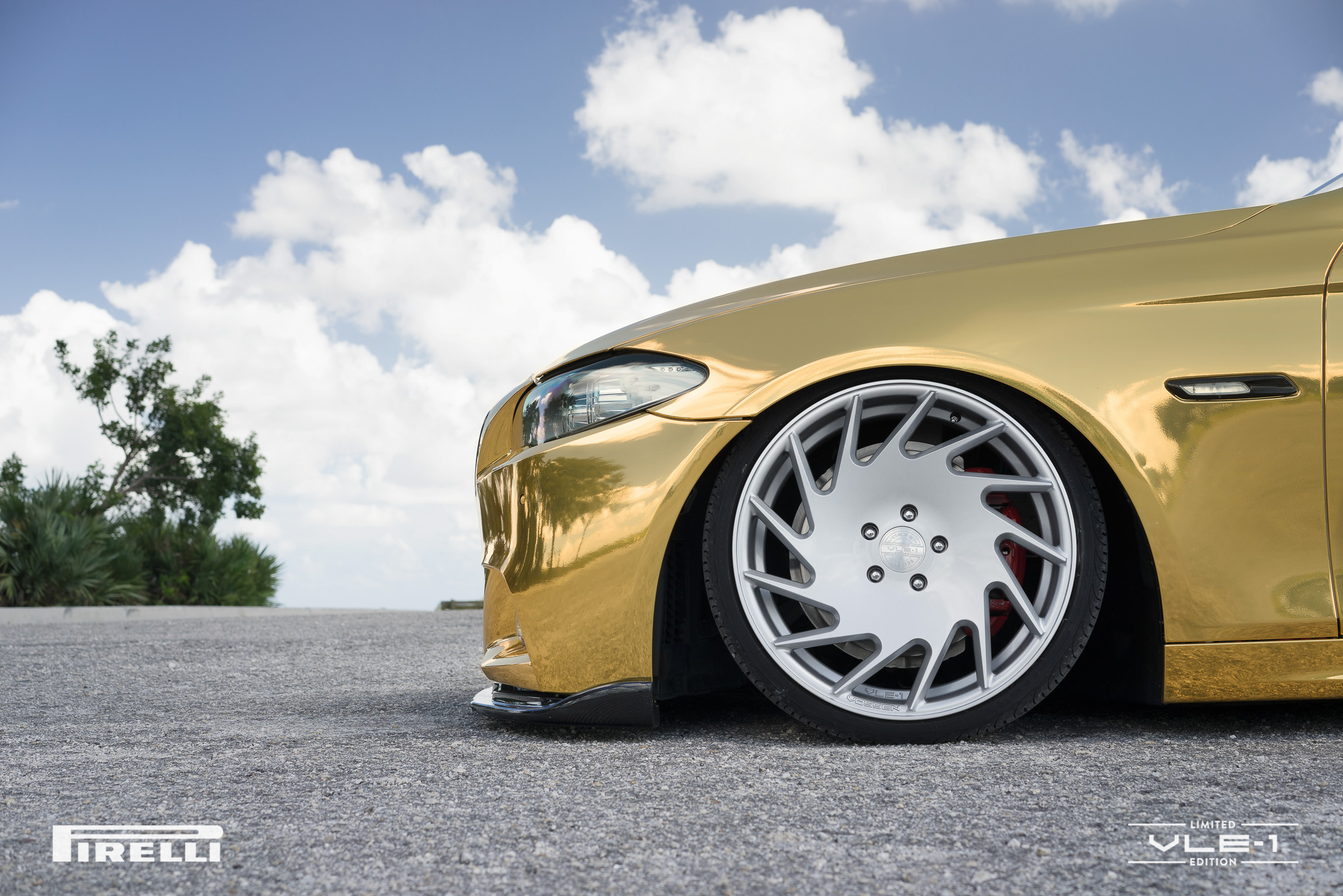 Custom Front Lip on Gold BMW 5-Series - Photo by Vossen