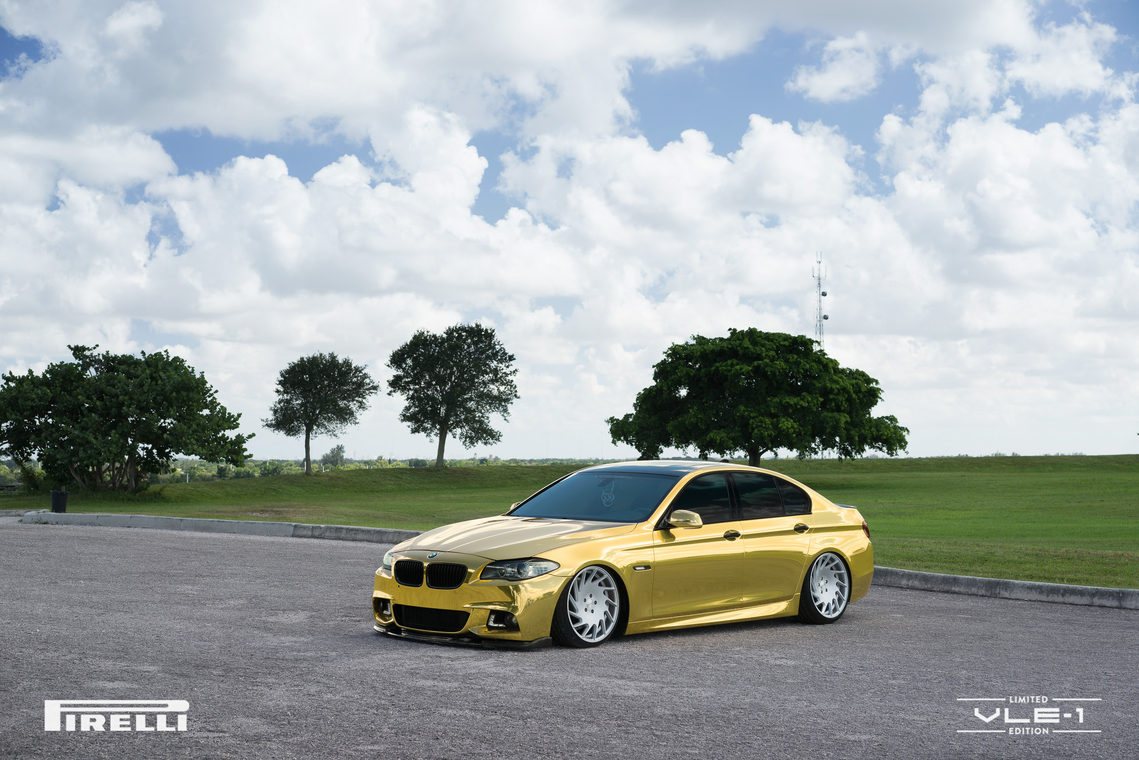 Gold Wrapped BMW 5-Series on Custom VLE Vossen Wheels - Photo by Vossen
