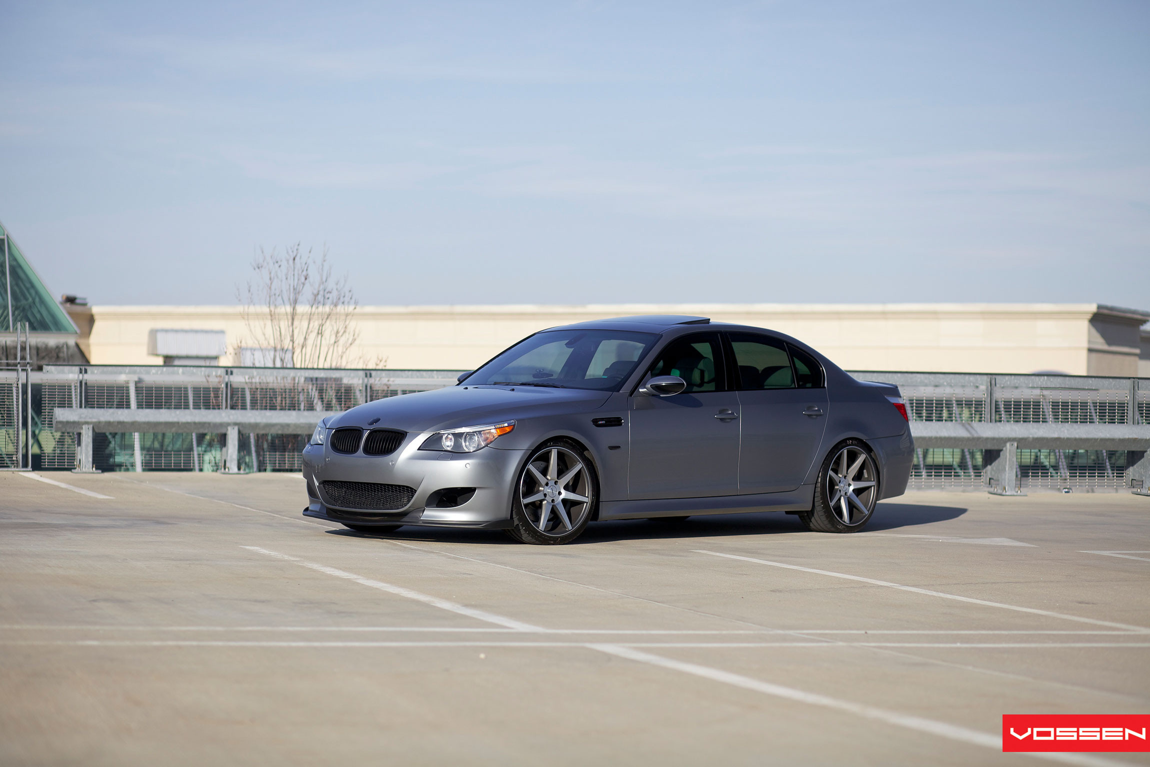 Gray BMW 5-Series with Blacked Out Grille - Photo by Vossen