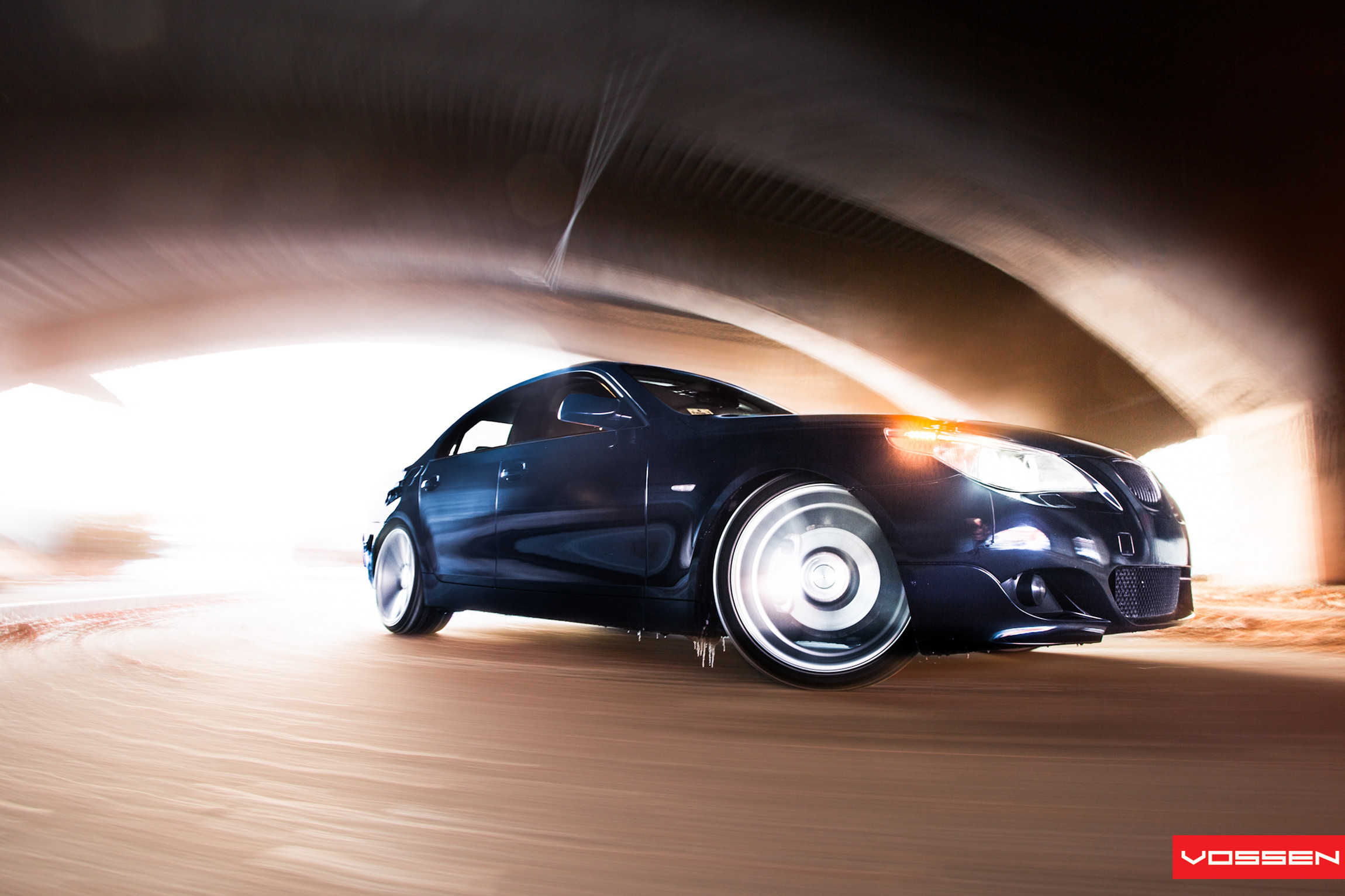 Chrome Vossen Wheels on Dark Blue BMW 5-Series - Photo by Vossen