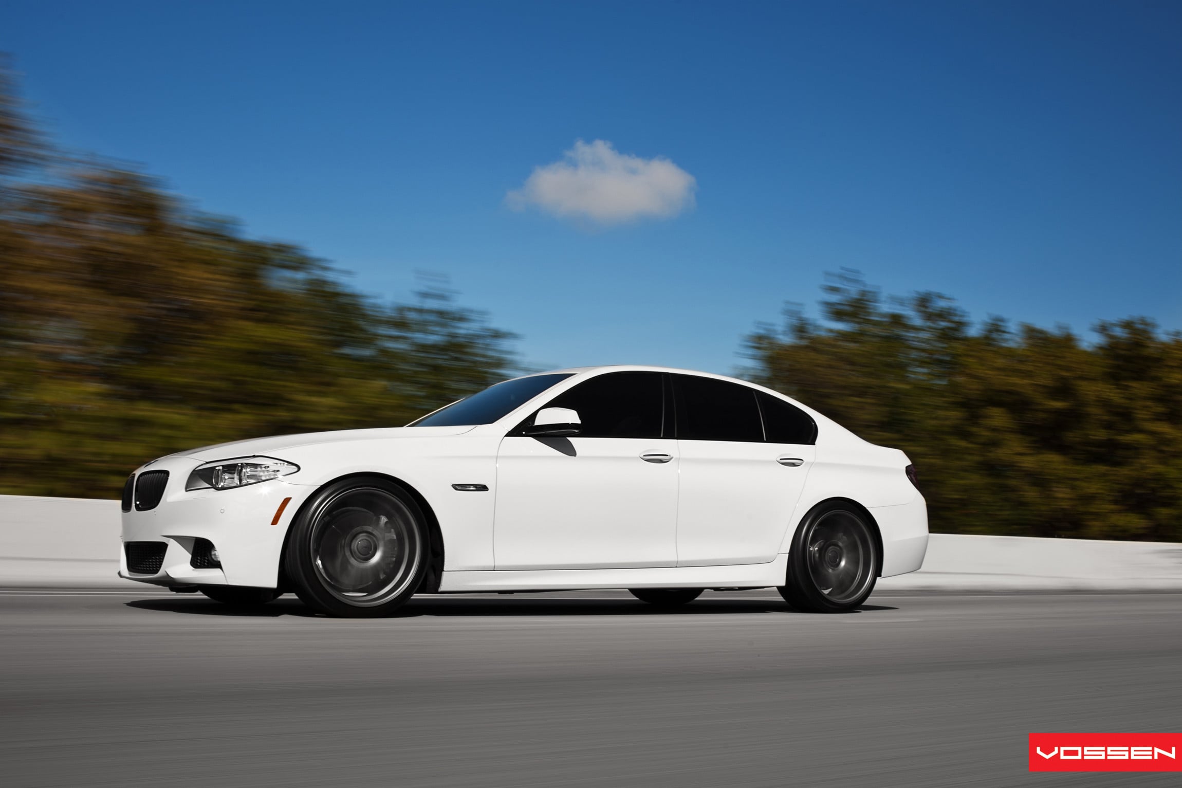 Dark Smoke Vossen Wheels on Custom White BMW 5-Series - Photo by Vossen