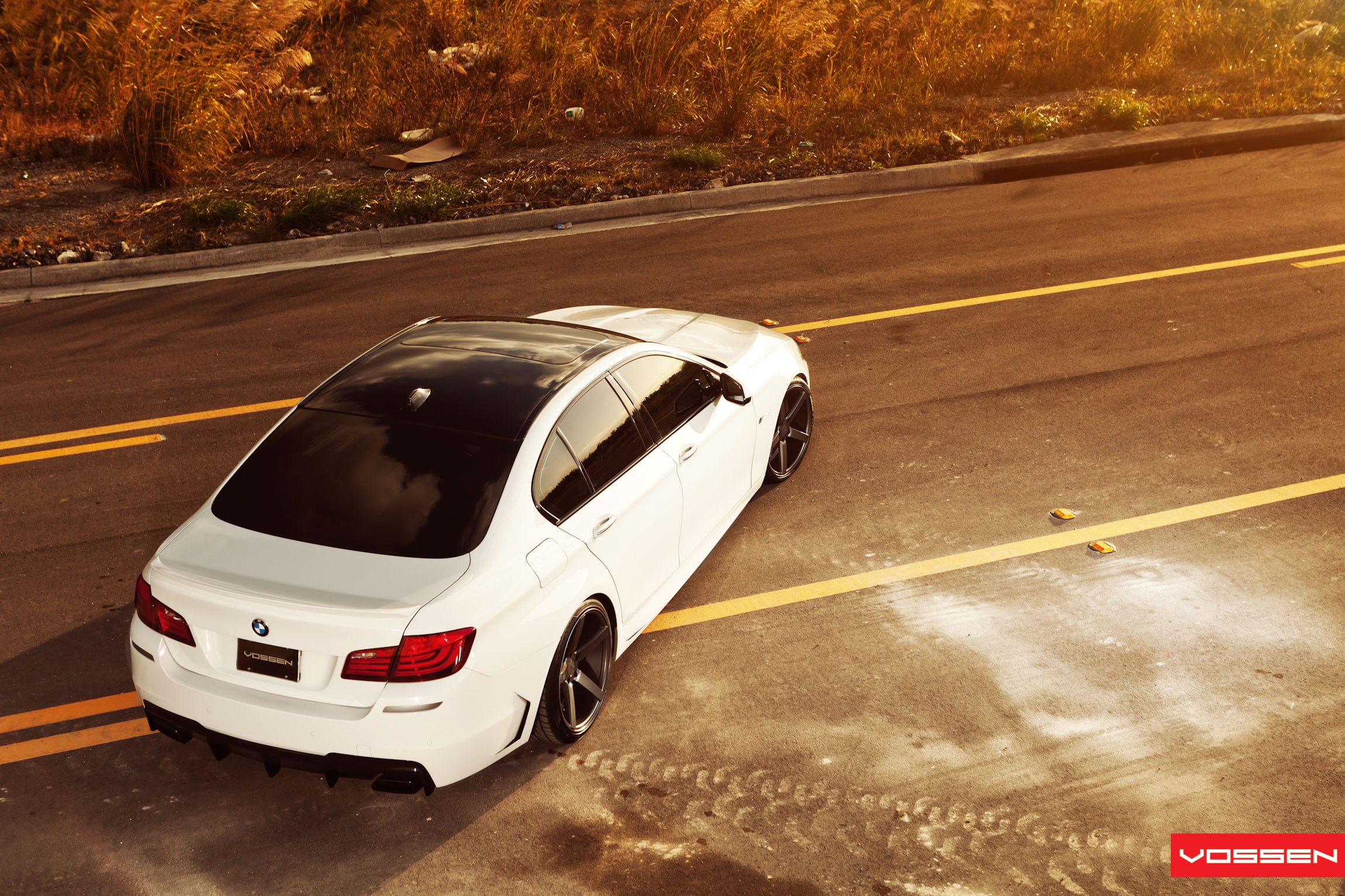 Custom Black Rear Diffuser on White BMW 5-Series - Photo by Vossen