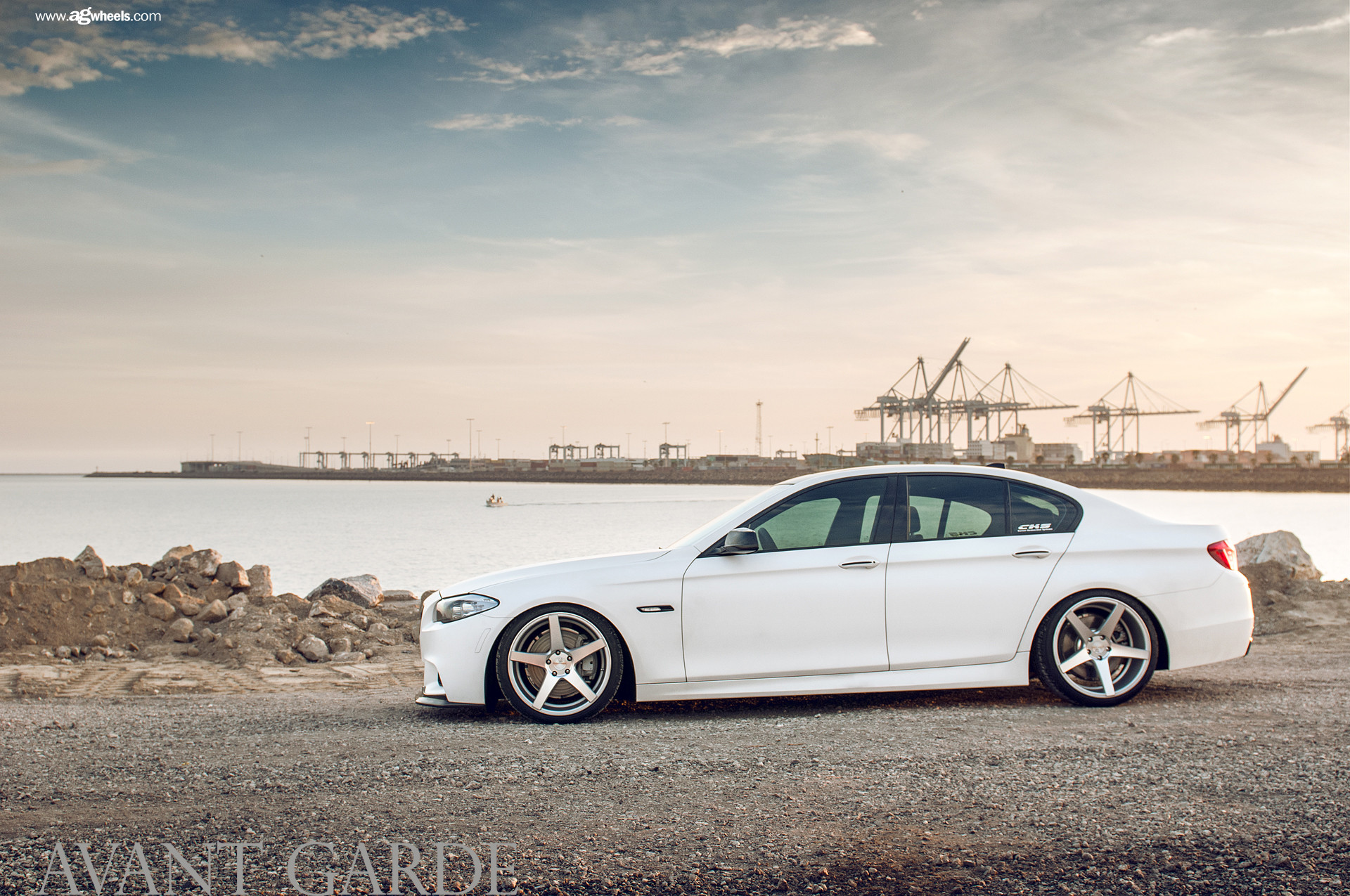 White Matte BMW 5-Series Aftermarket Side Skirts - Photo by Avant Garde Wheels