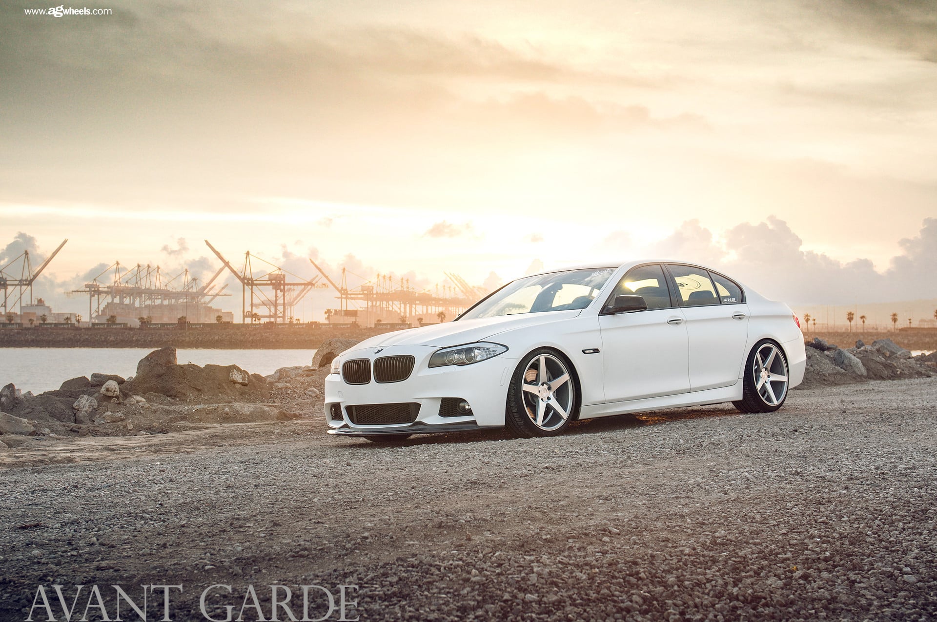 Custom Front Lip on White Matte BMW 5-Series - Photo by Avant Garde Wheels